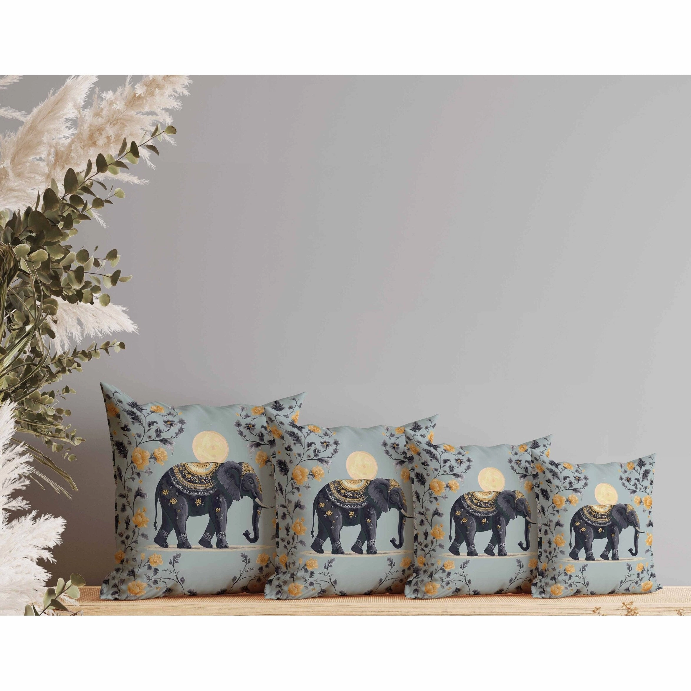 Moonbeam Elephant Faux Suede Reversible Throw Pillow Mint and Gray