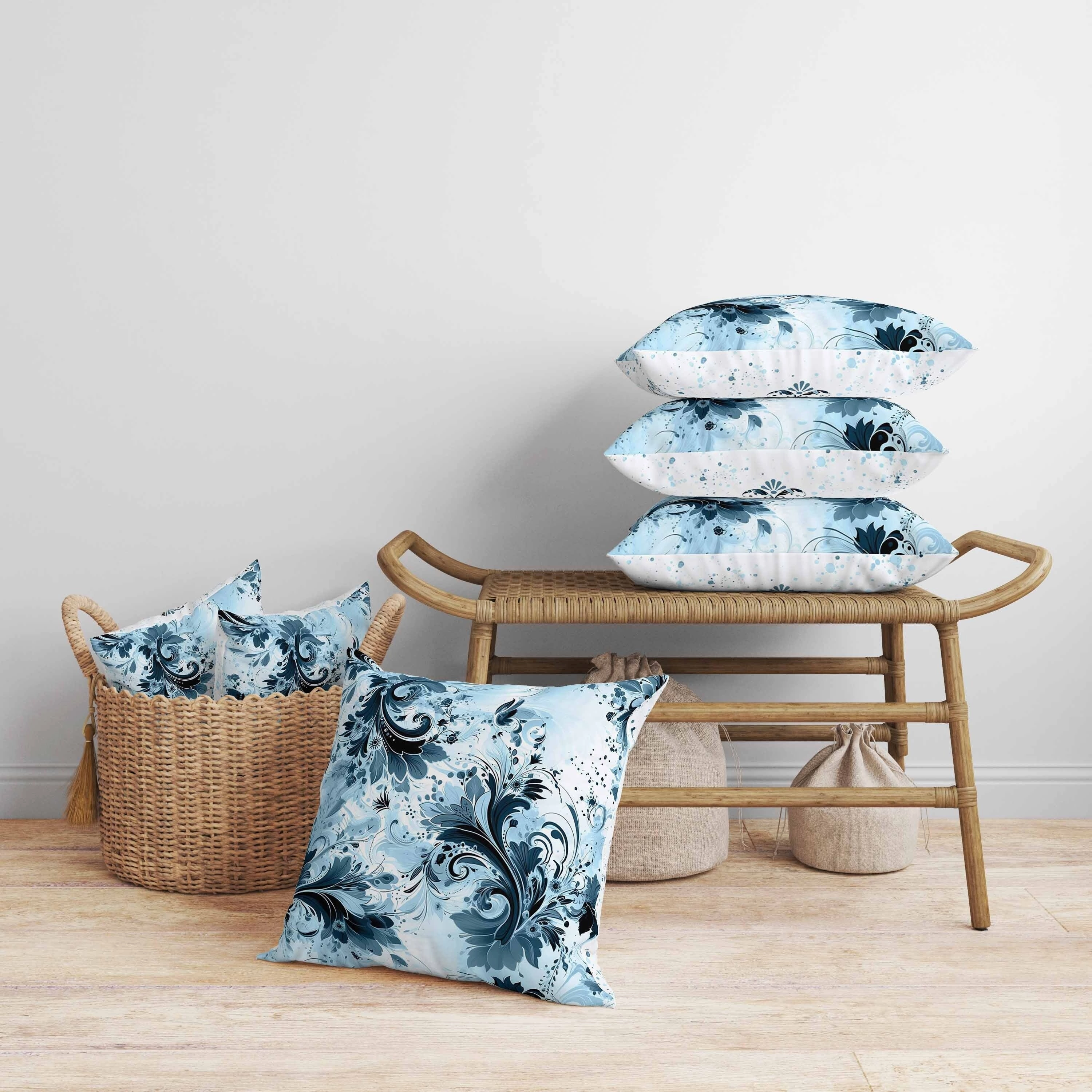 Motif Whirlwinds Faux Suede Reversible Throw Pillow Blue and Black