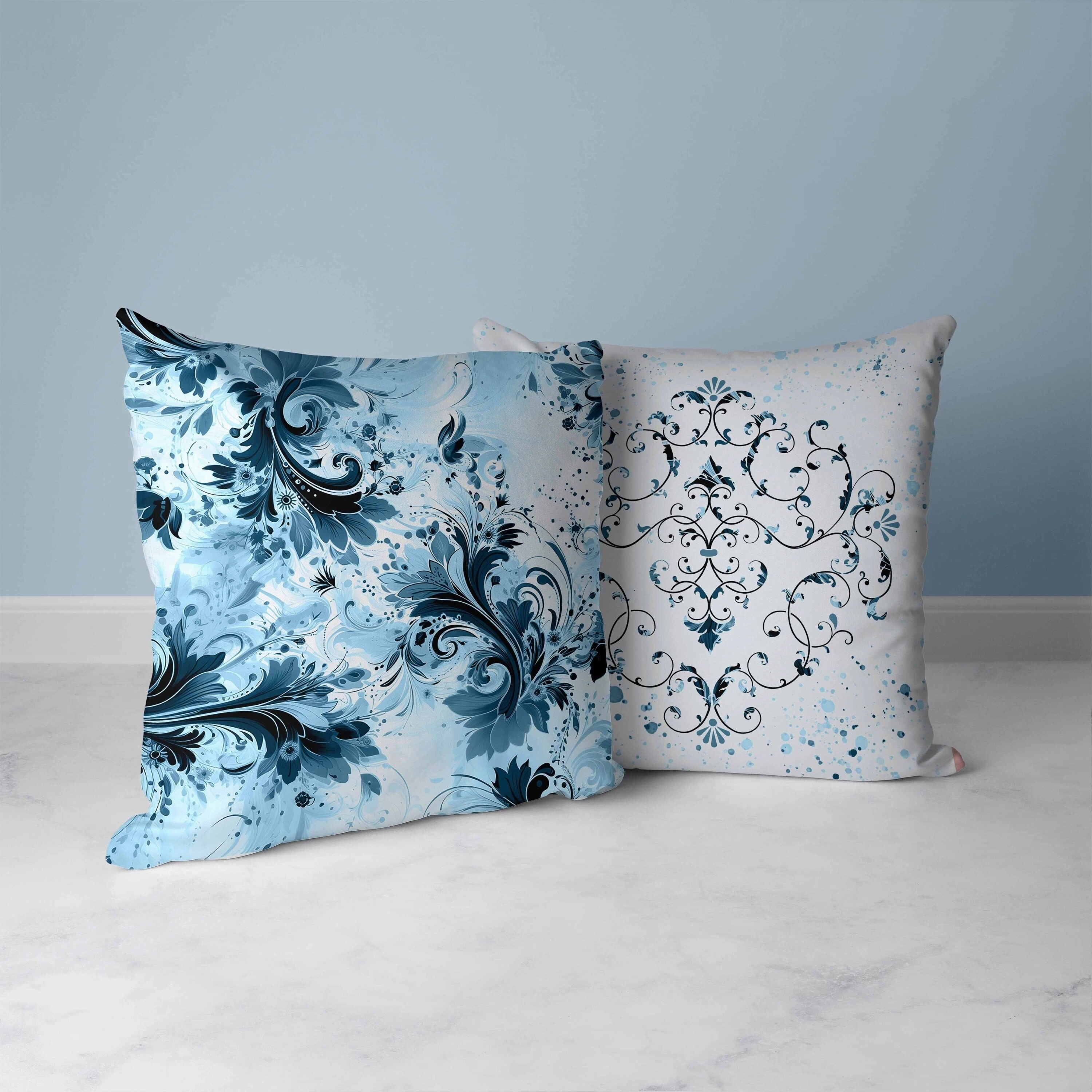 Motif Whirlwinds Faux Suede Reversible Throw Pillow Blue and Black