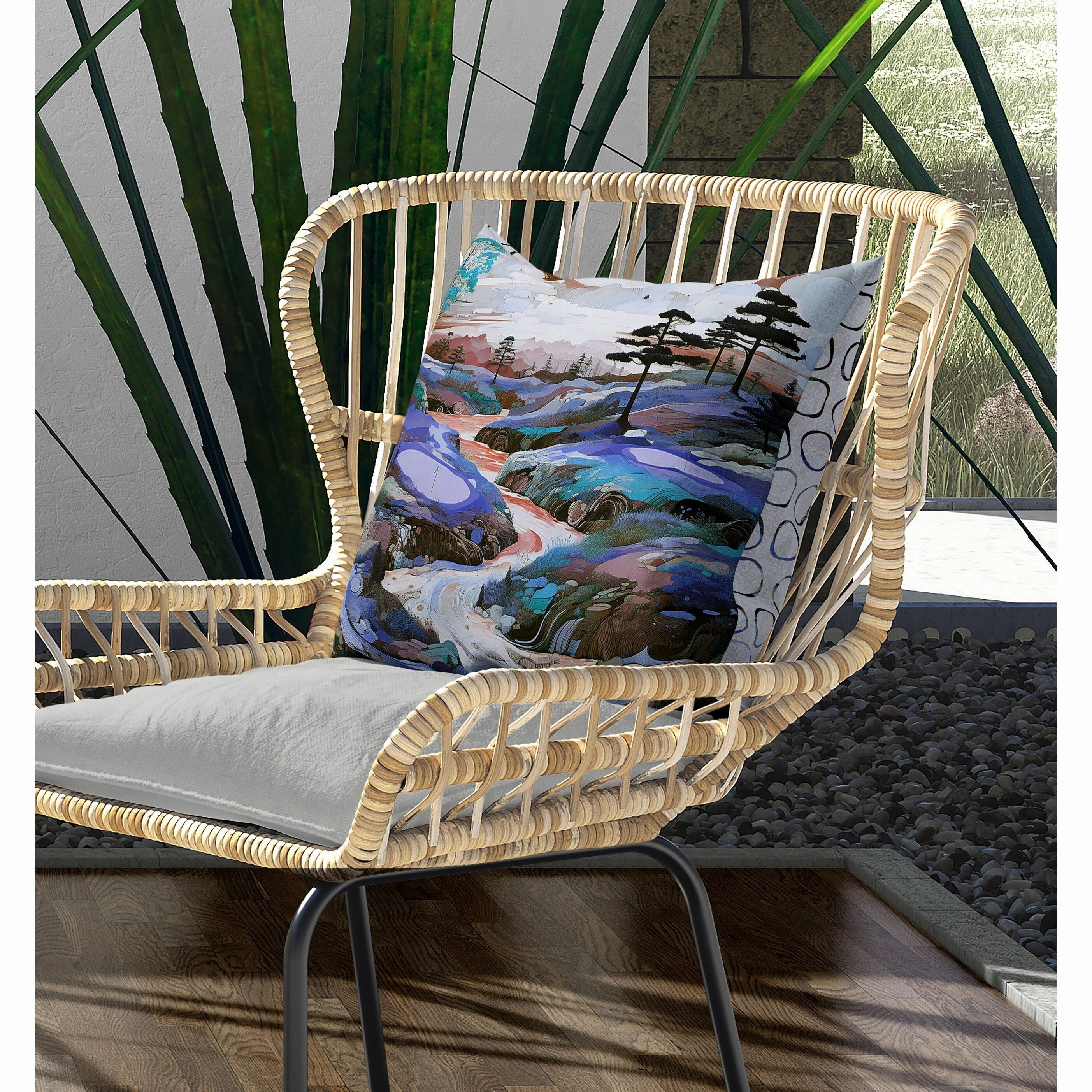 Mountain Vista Indoor/Outdoor Reversible Throw Pillow Blue and Copper