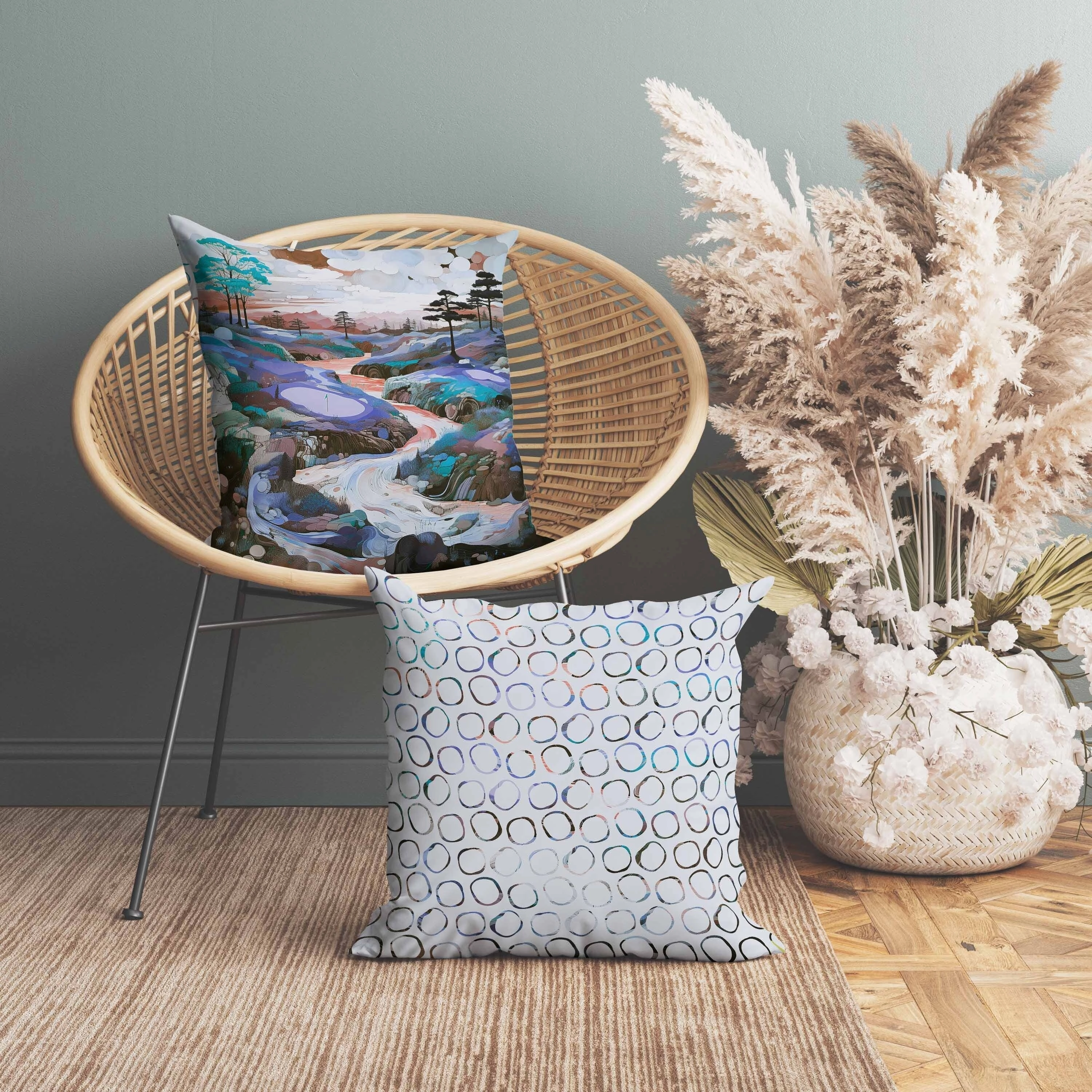Mountain Vista Indoor/Outdoor Reversible Throw Pillow Blue and Copper
