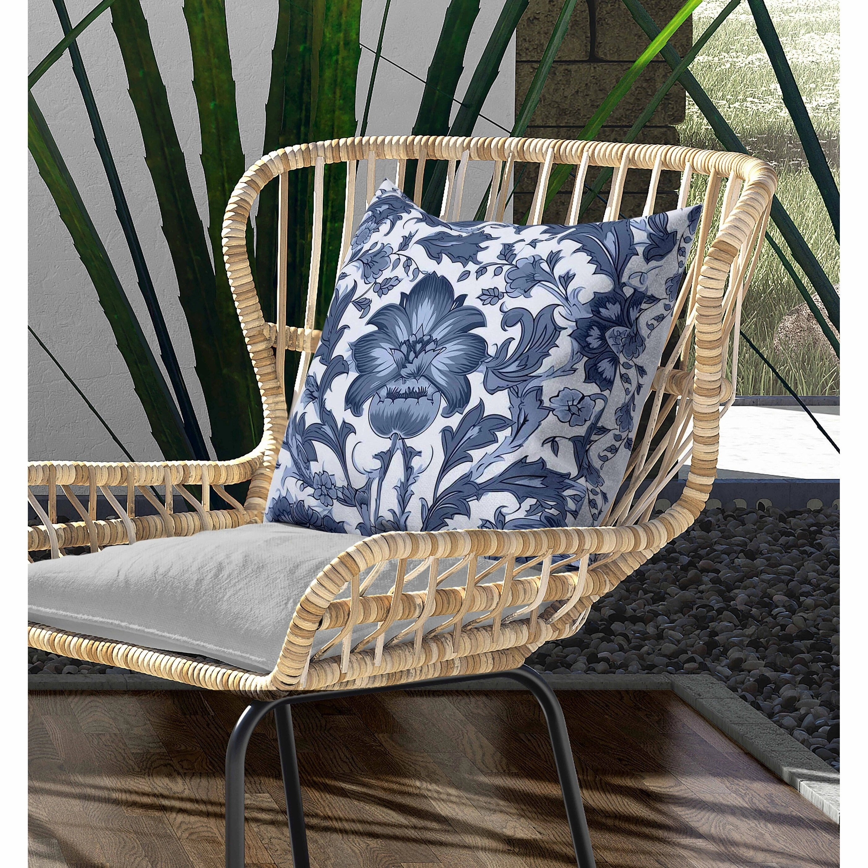 Mughal Era Garden Treasures Indoor/Outdoor Reversible Throw Pillow Skyblue and Darkgrey