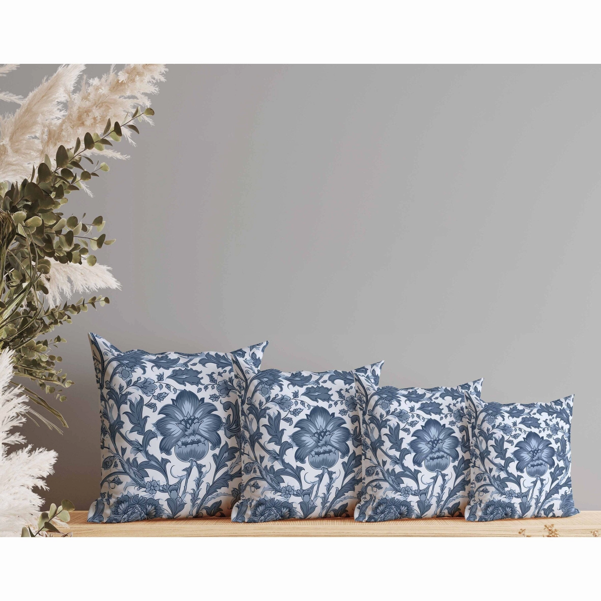 Mughal Era Garden Treasures Indoor/Outdoor Reversible Throw Pillow Skyblue and Darkgrey