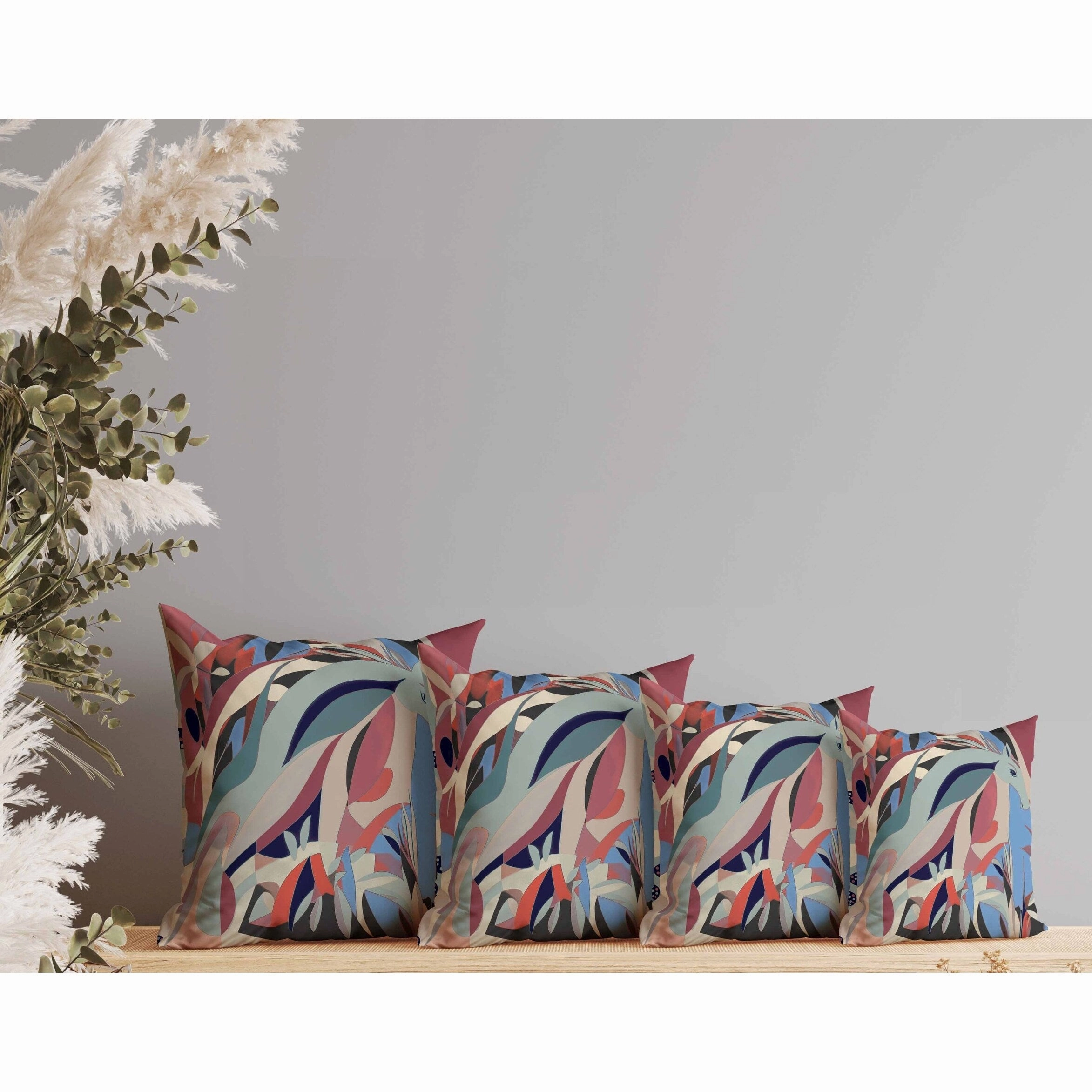 Mythical Horse Indoor/Outdoor Reversible Throw Pillow Red and Blue