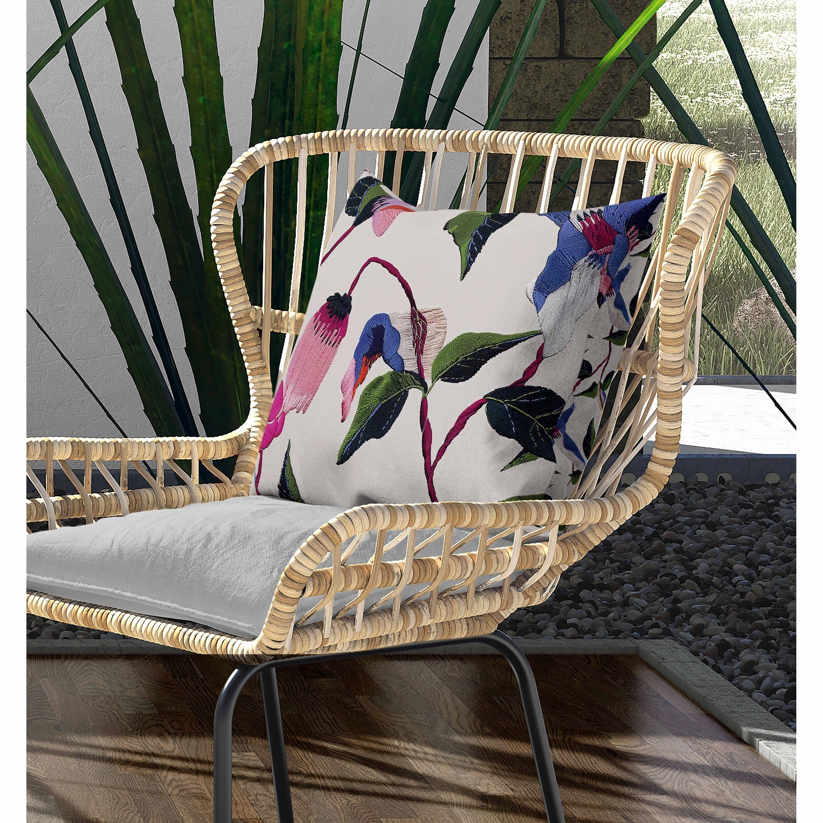 Nature's Embroidery Indoor/Outdoor Reversible Throw Pillow Beige and Multi