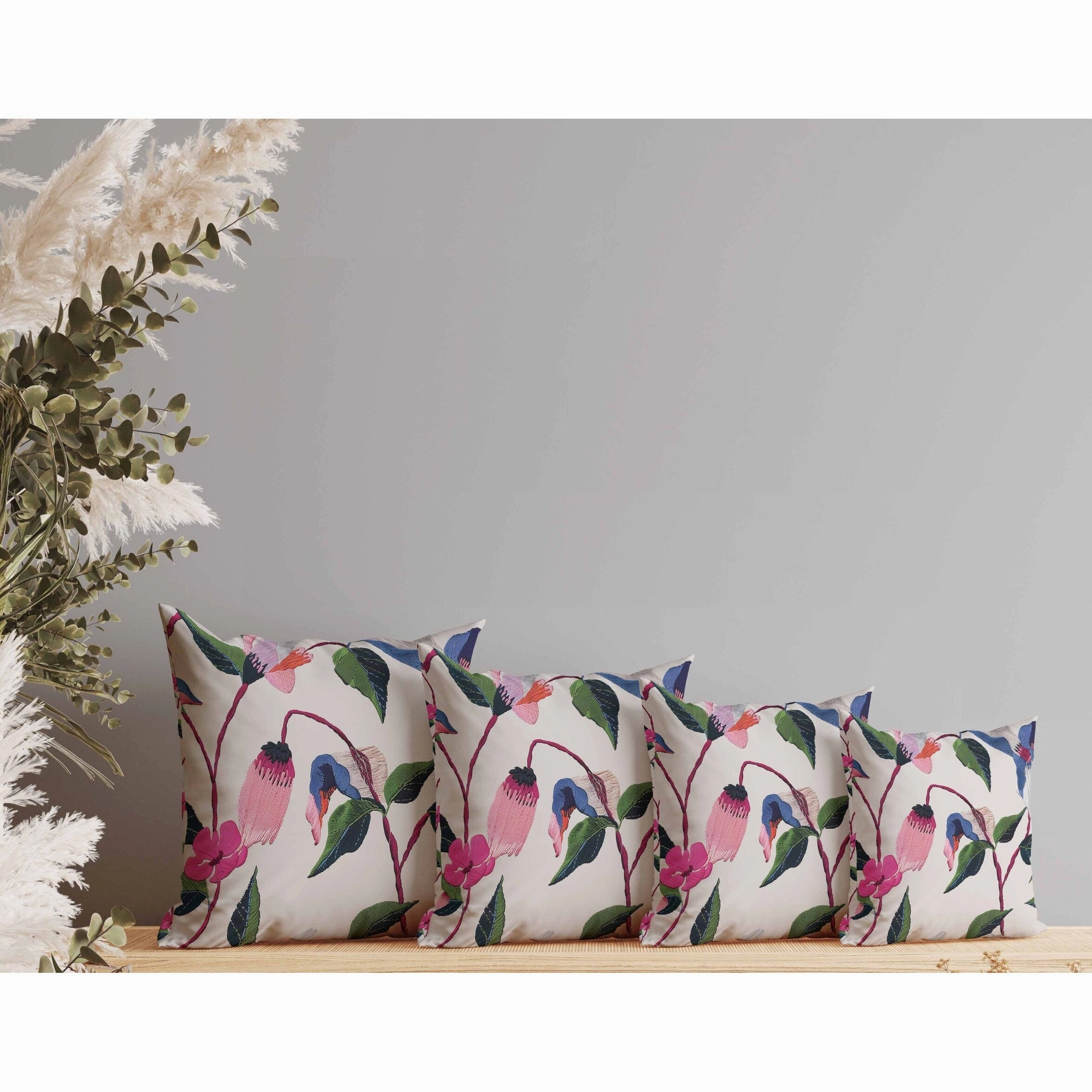Nature's Embroidery Indoor/Outdoor Reversible Throw Pillow Beige and Multi