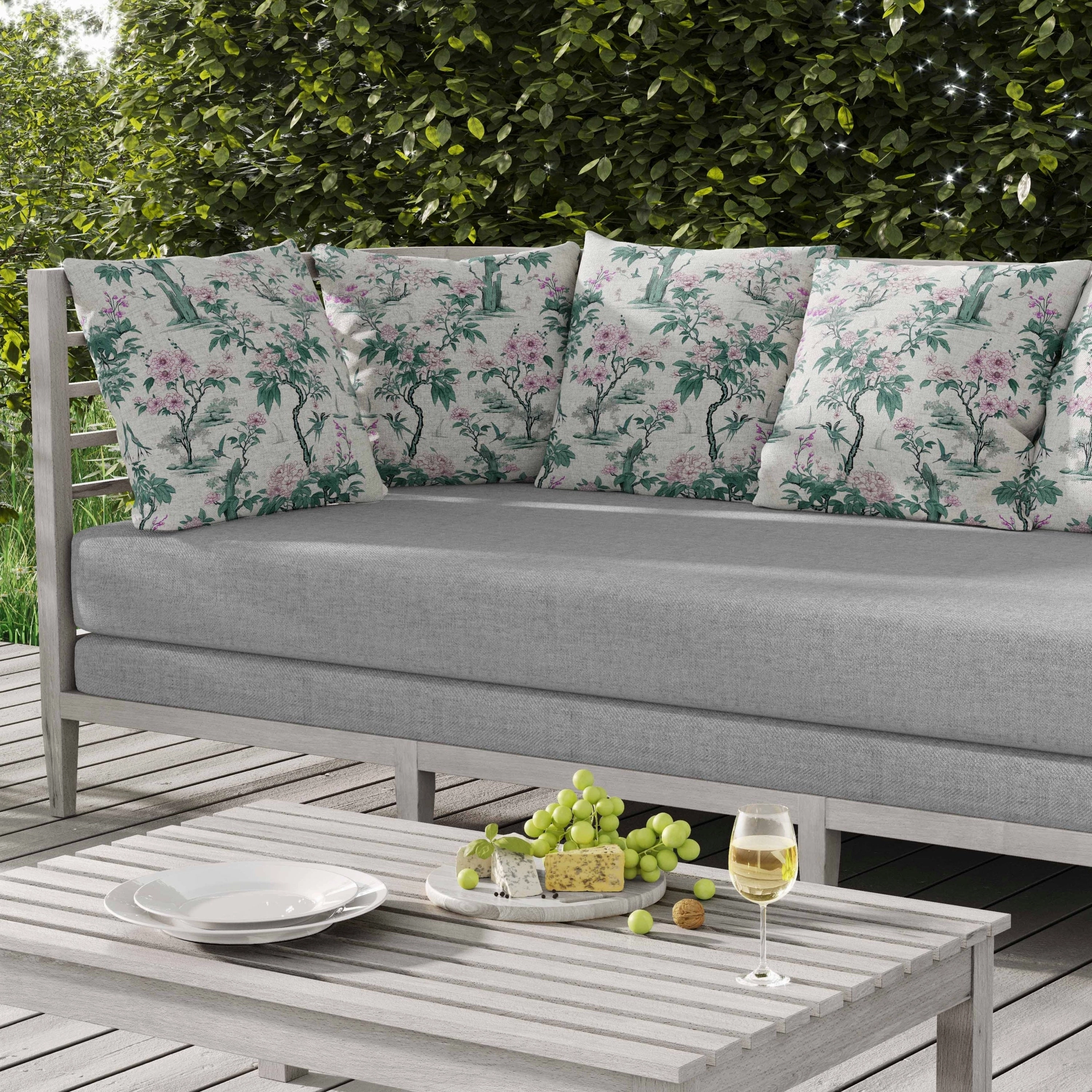 Open Air Orchid Indoor/Outdoor Reversible Throw Pillow Green and Pink
