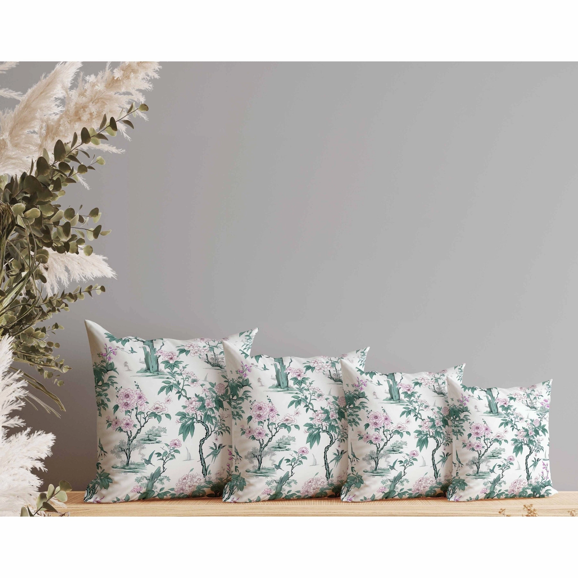 Open Air Orchid Indoor/Outdoor Reversible Throw Pillow Green and Pink