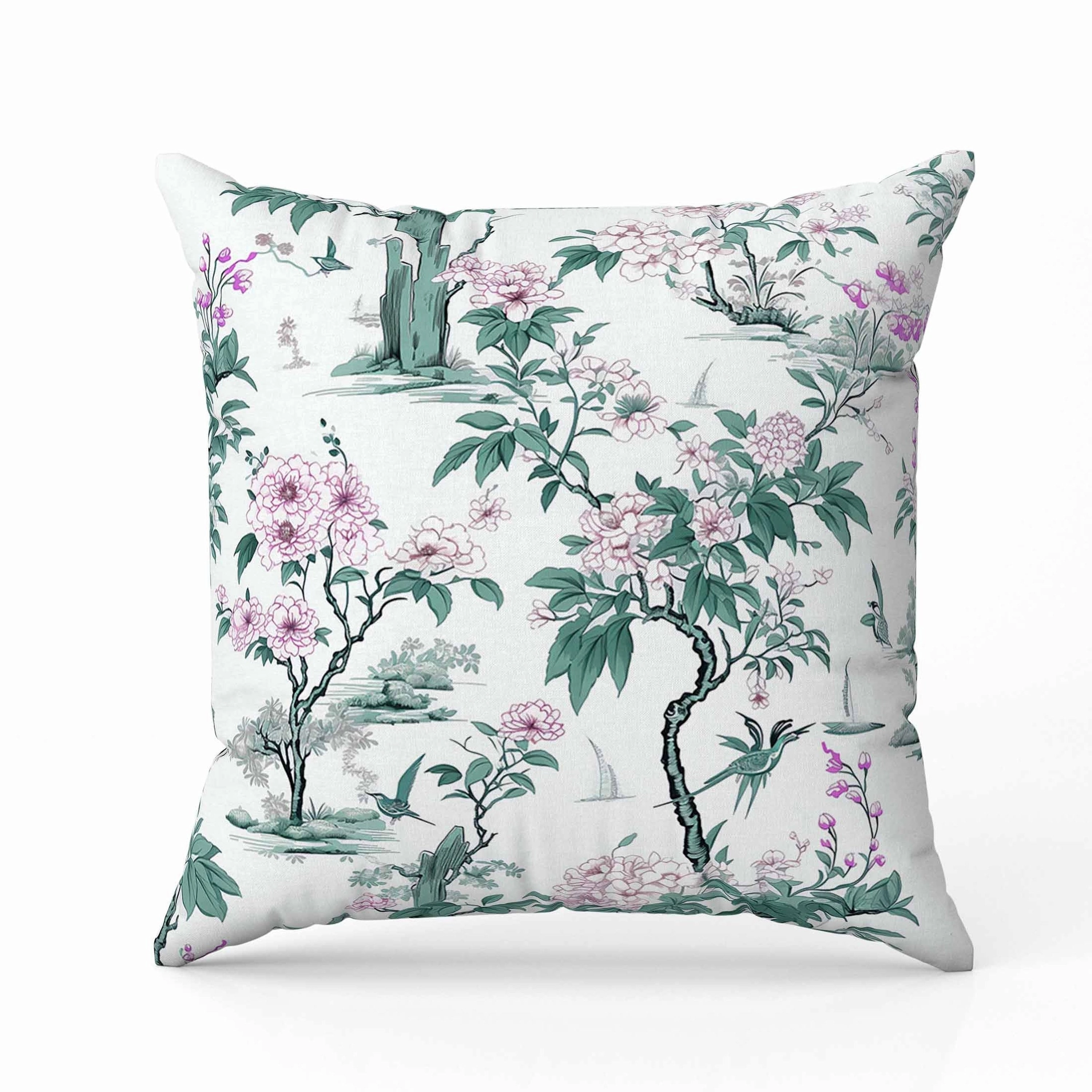 Open Air Orchid Indoor/Outdoor Reversible Throw Pillow Green and Pink