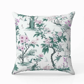 Open Air Orchid Indoor/Outdoor Reversible Throw Pillow Green and Pink