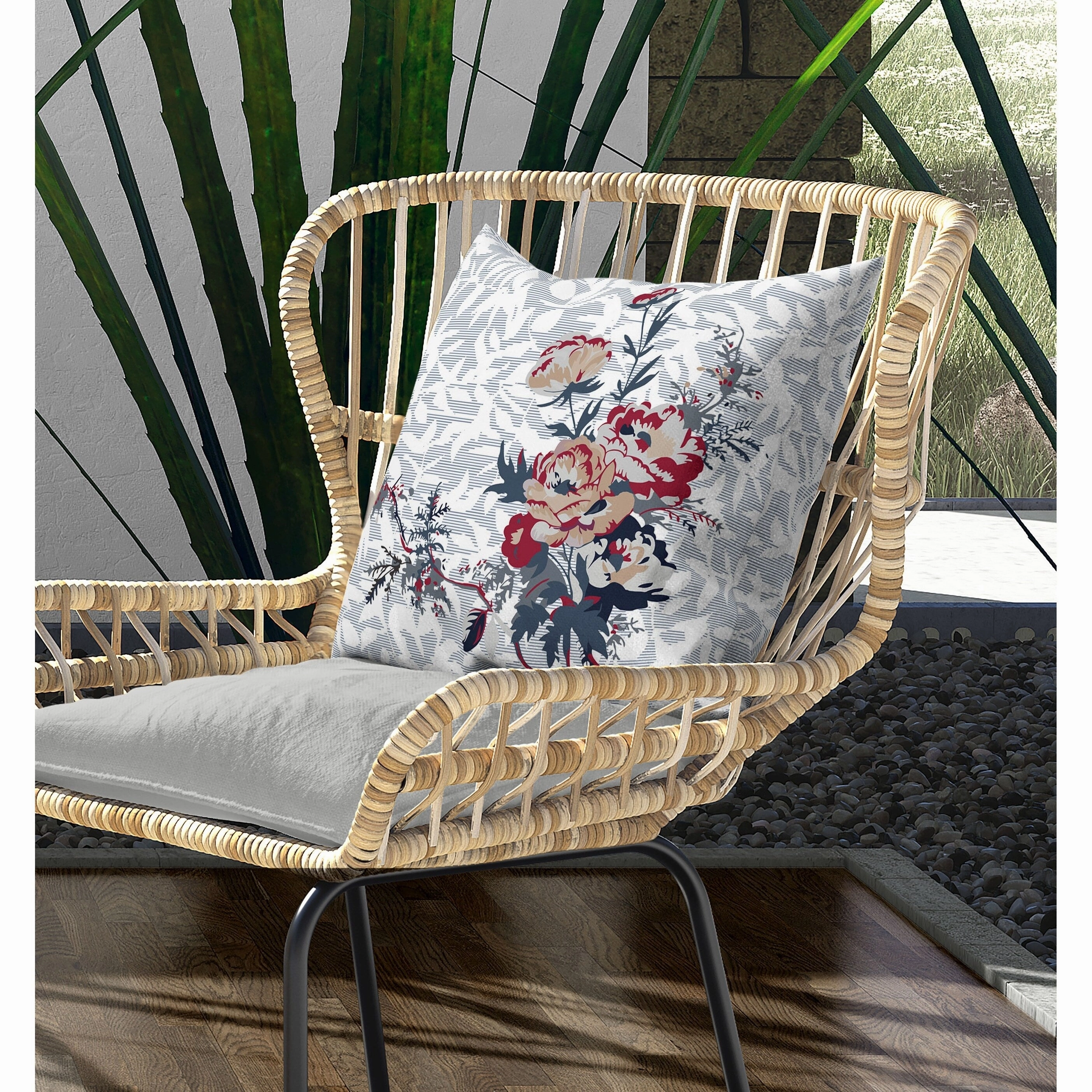Opulent Orchid Roses Indoor/Outdoor Reversible Throw Pillow Gray and Red