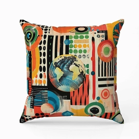 Orbital Echoes Faux Suede Reversible Throw Pillow Orange and Blue