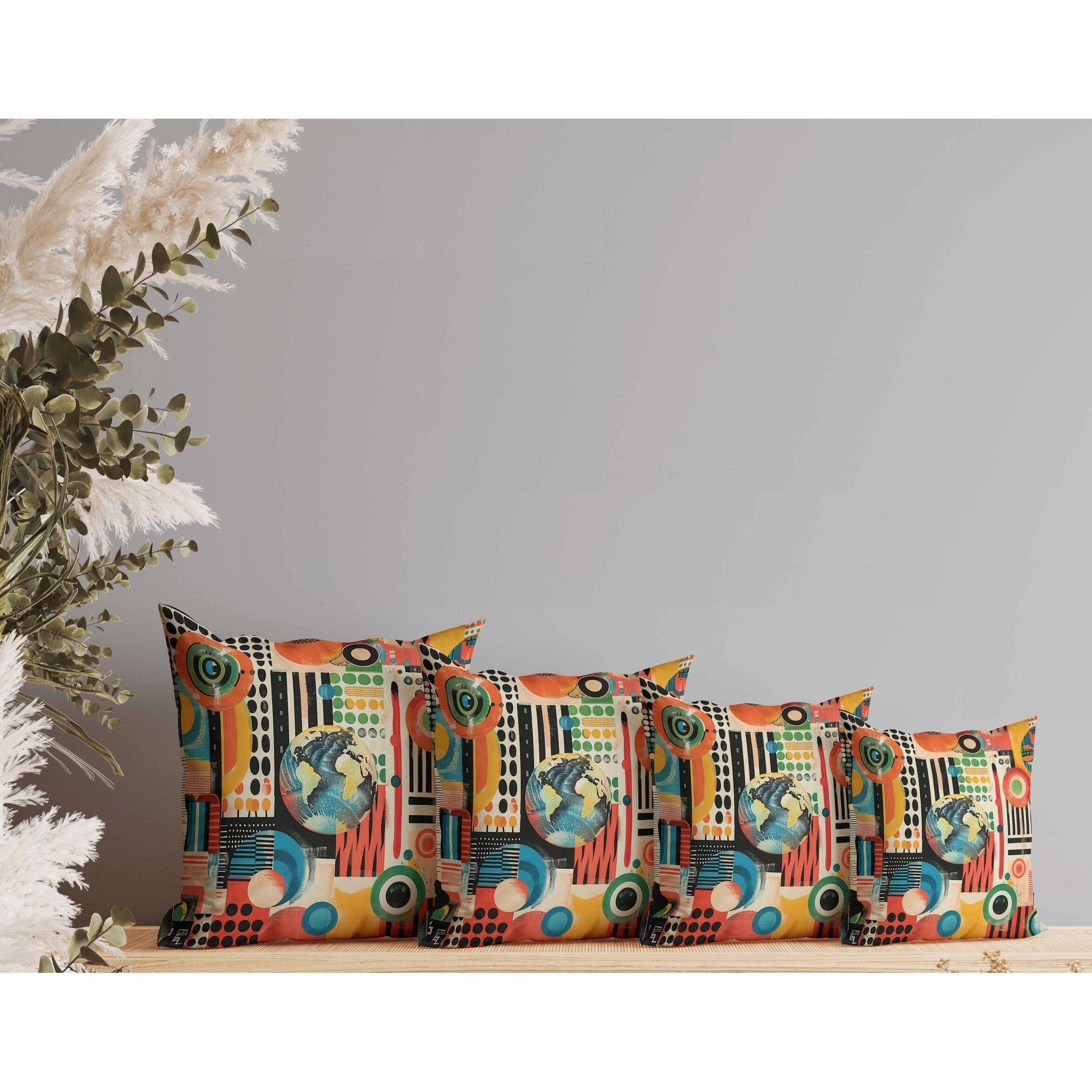 Orbital Echoes Faux Suede Reversible Throw Pillow Orange and Blue