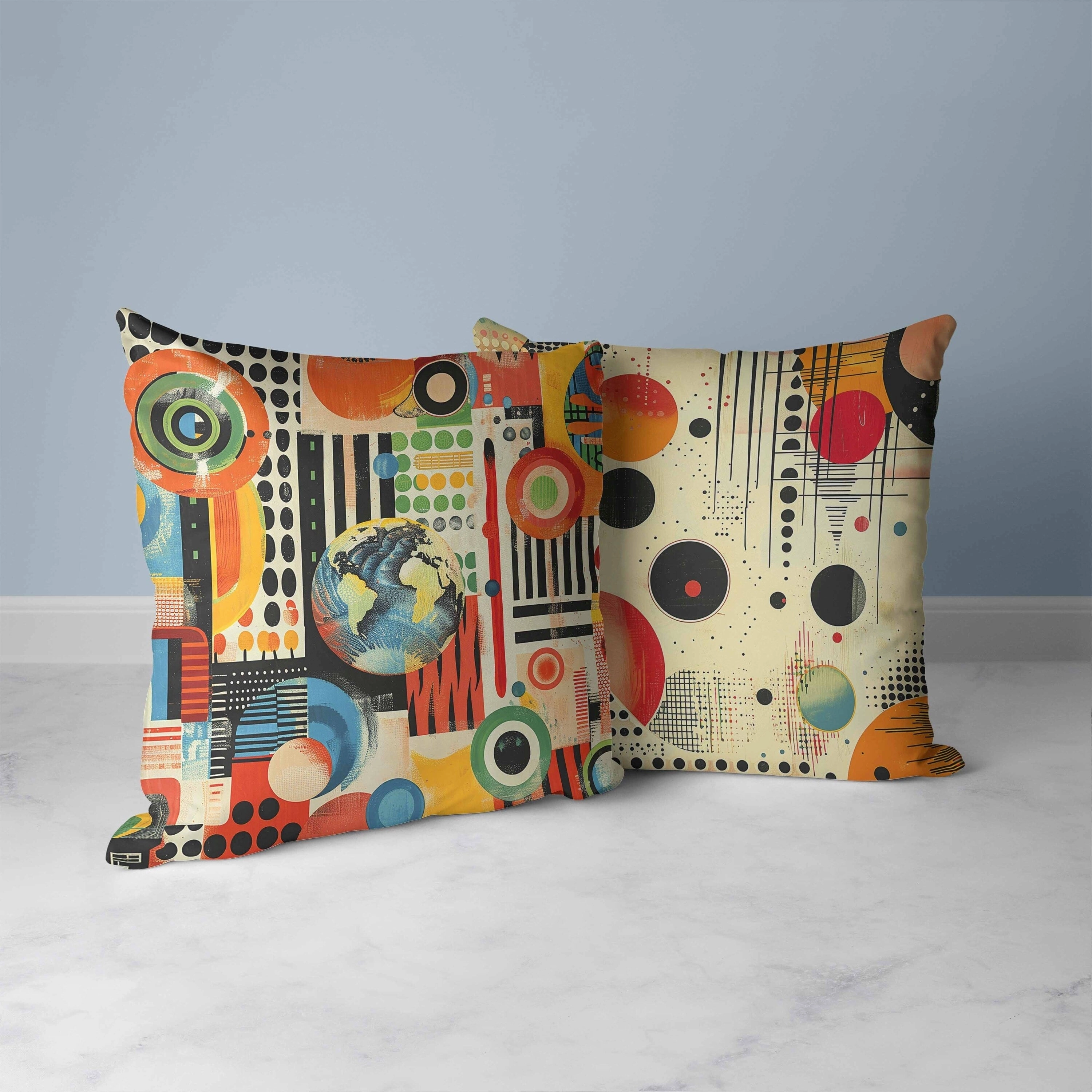 Orbital Echoes Faux Suede Reversible Throw Pillow Orange and Blue