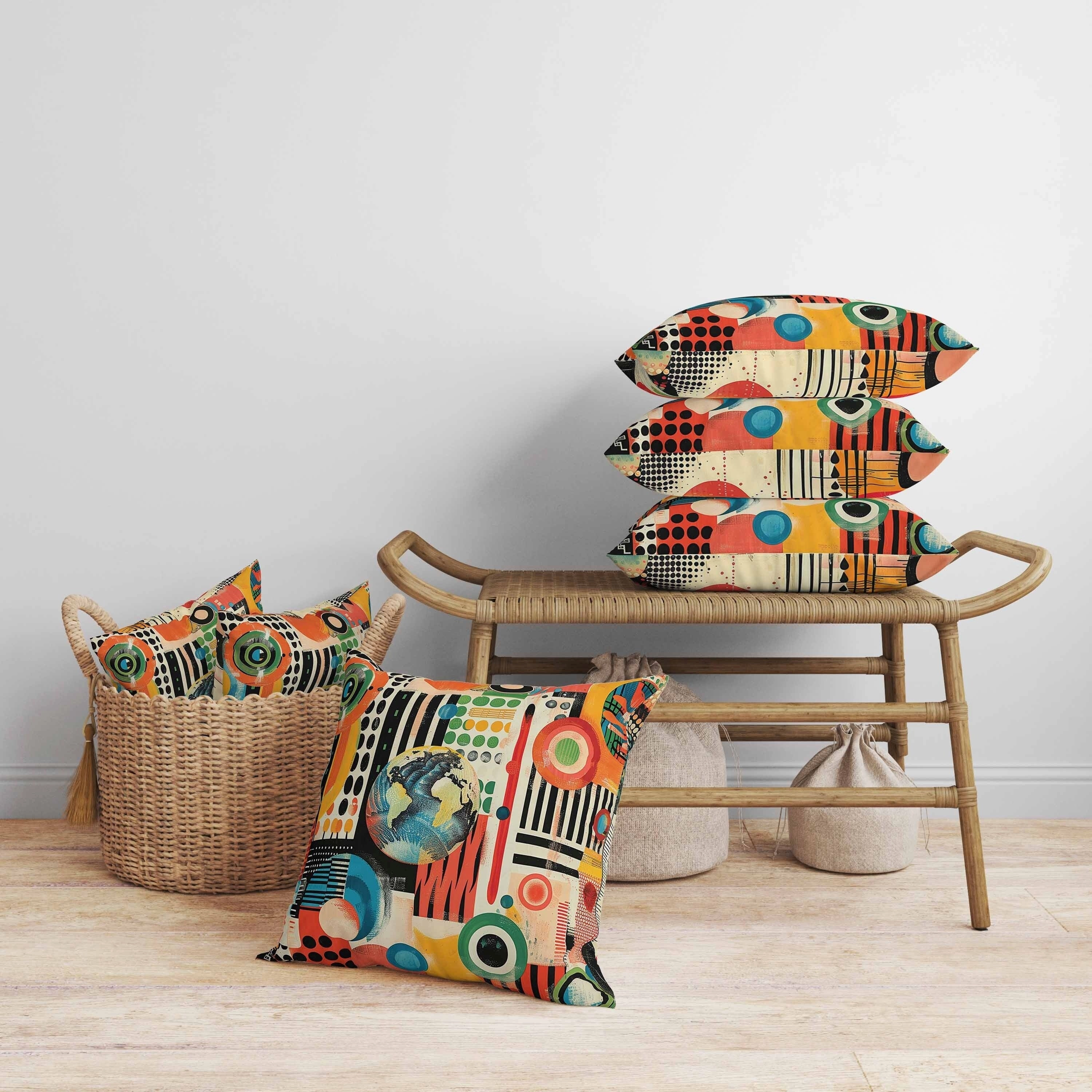 Orbital Echoes Faux Suede Reversible Throw Pillow Orange and Blue