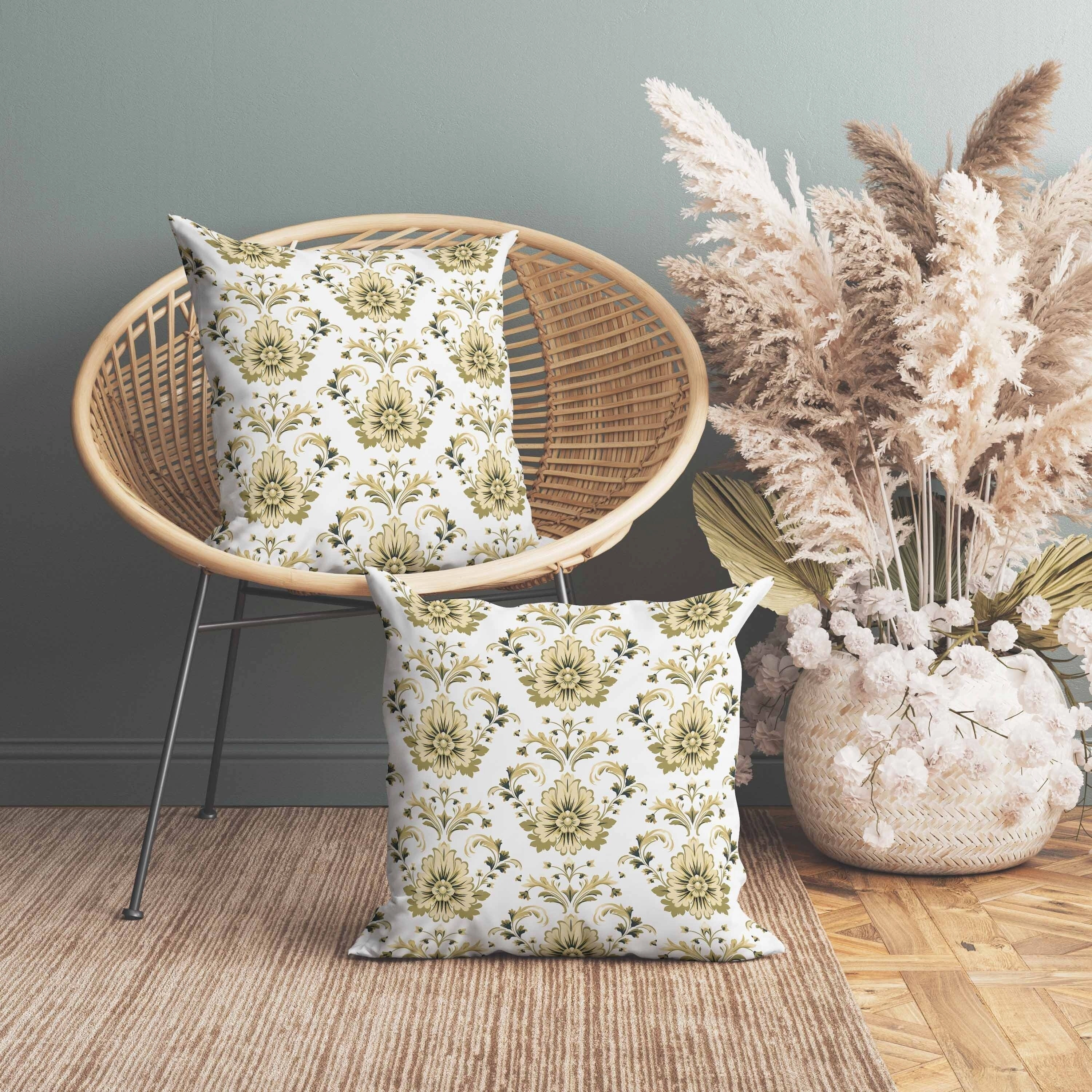 Ornate Opulence Faux Suede Reversible Throw Pillow Beige and Olive