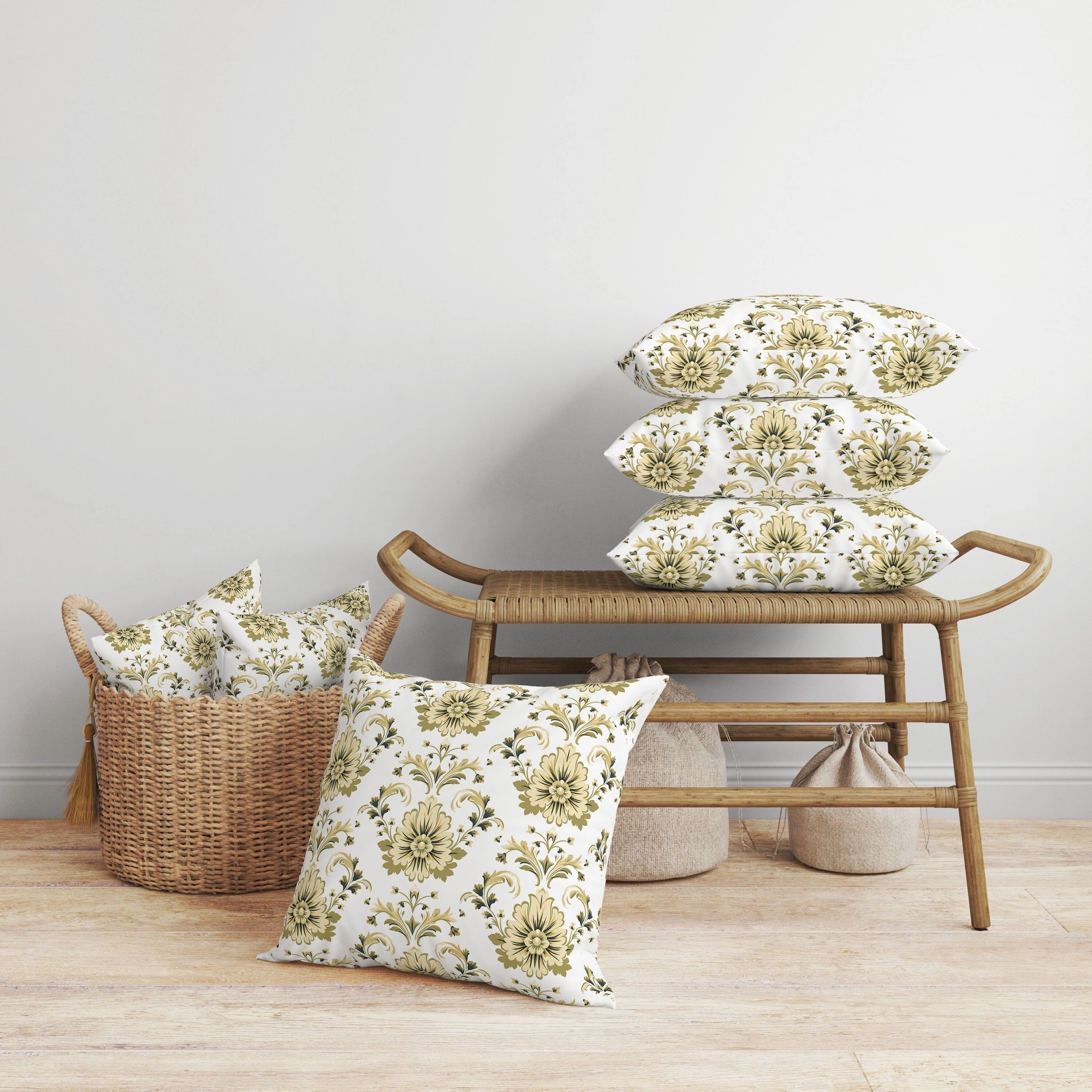 Ornate Opulence Faux Suede Reversible Throw Pillow Beige and Olive
