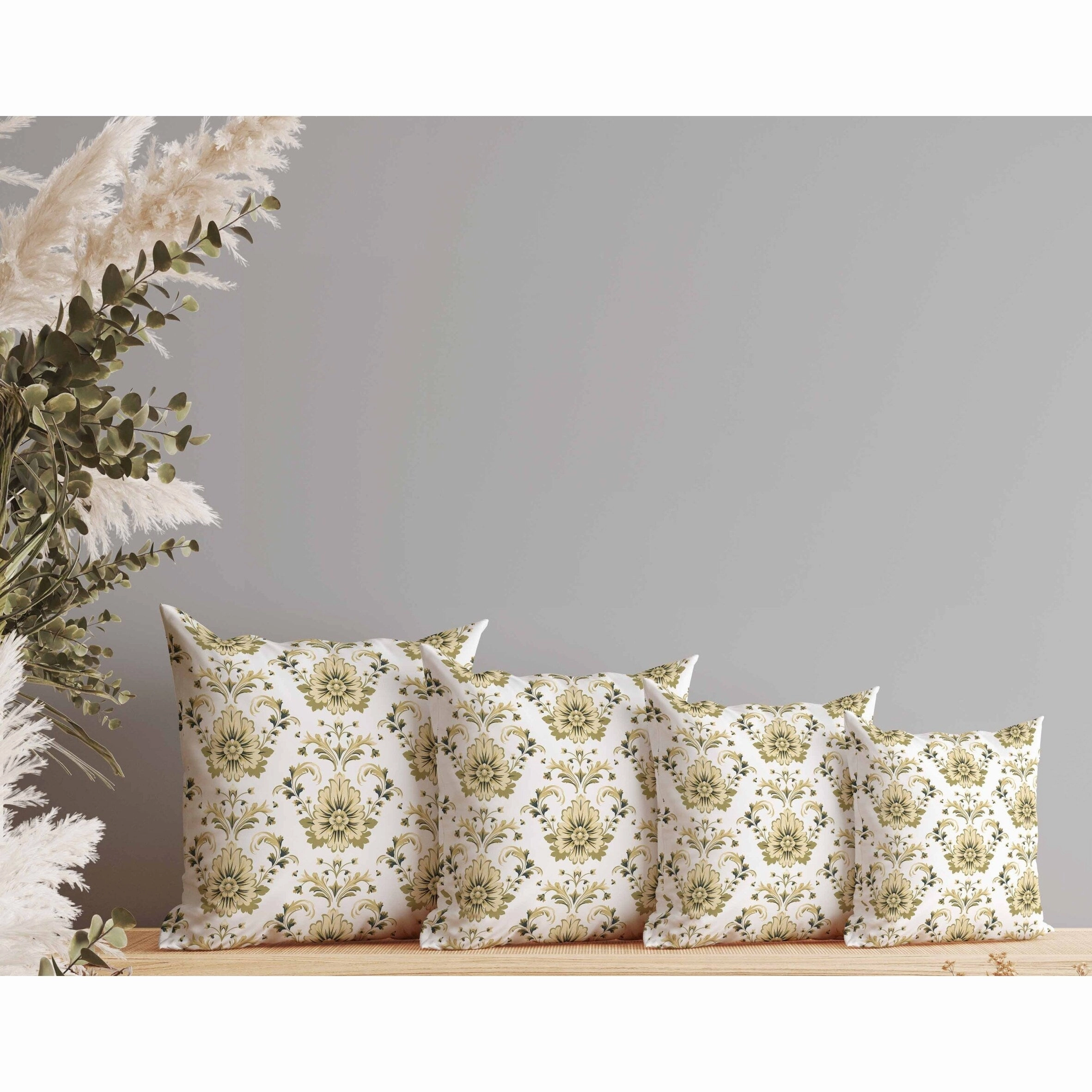 Ornate Opulence Faux Suede Reversible Throw Pillow Beige and Olive