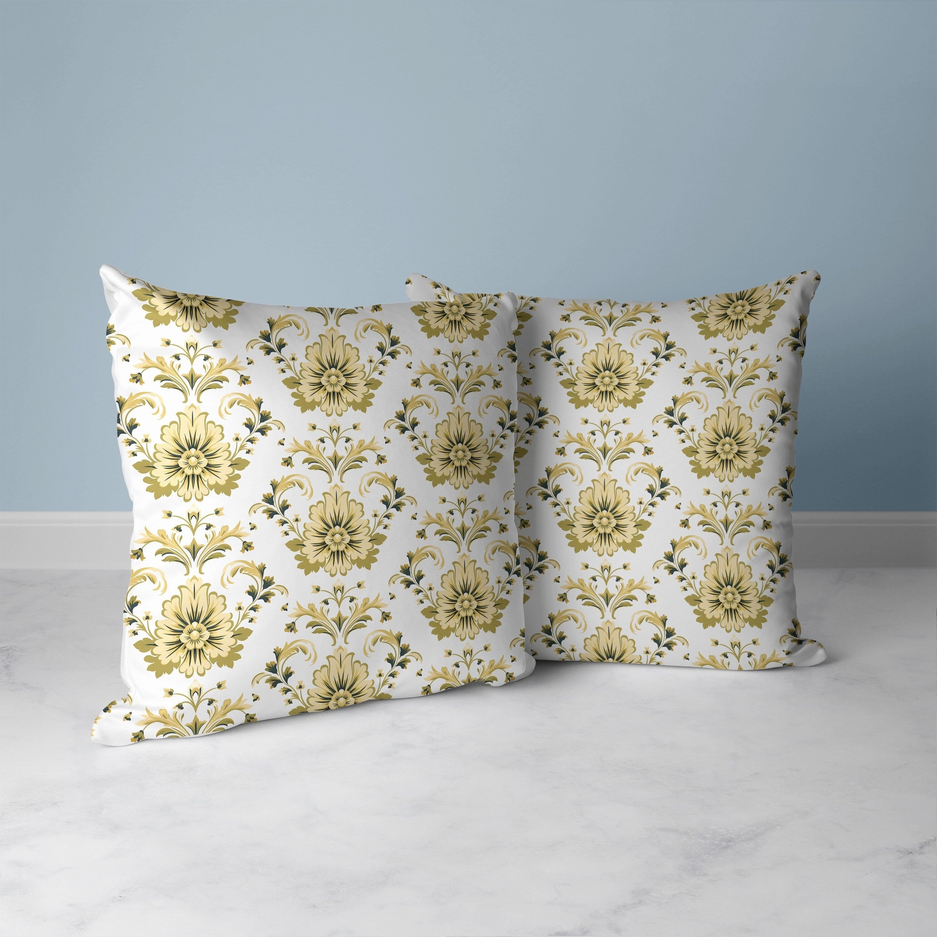 Ornate Opulence Faux Suede Reversible Throw Pillow Beige and Olive