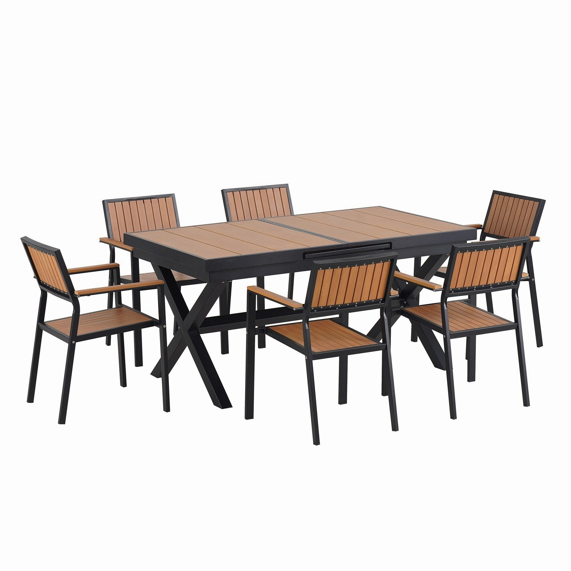 Outdoor Plastic Wood Chairs Set with Six Chairs and a Table (Set of 7)