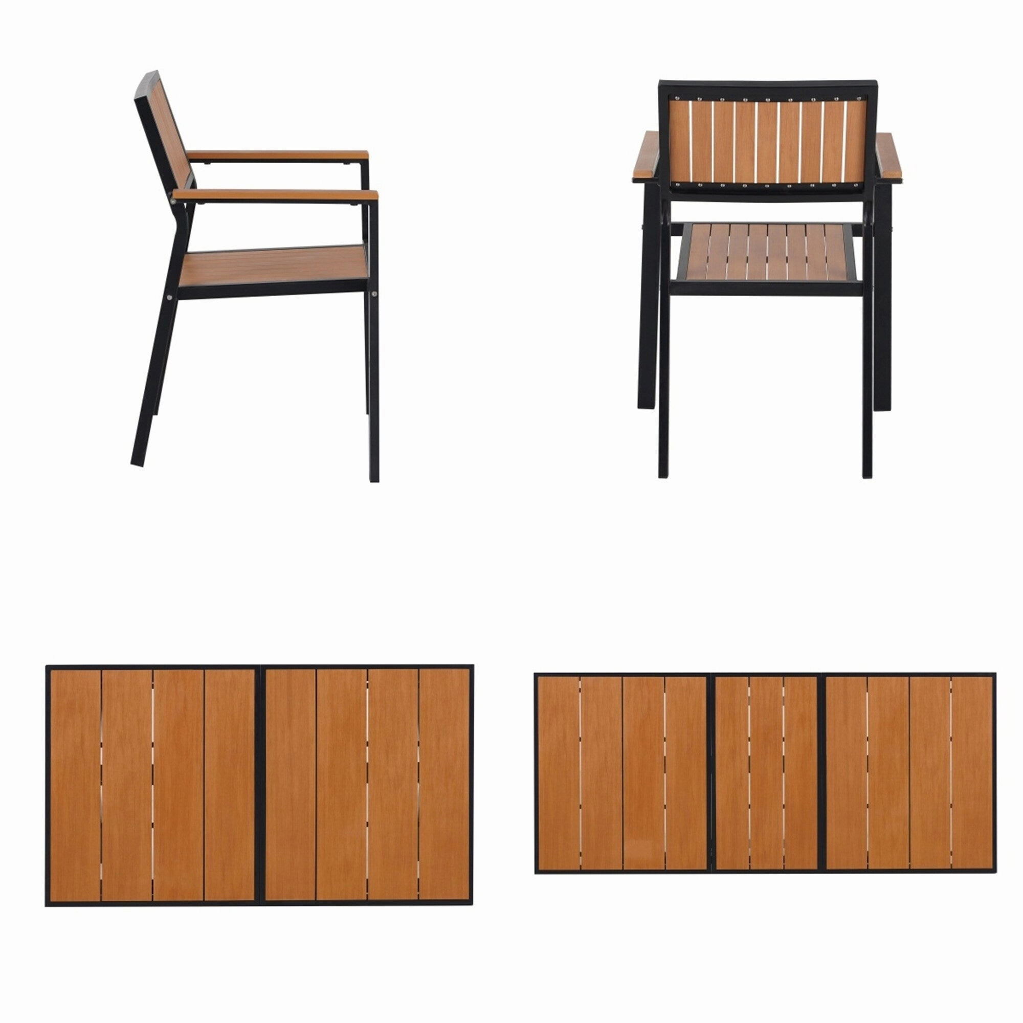 Outdoor Plastic Wood Chairs Set with Six Chairs and a Table (Set of 7)