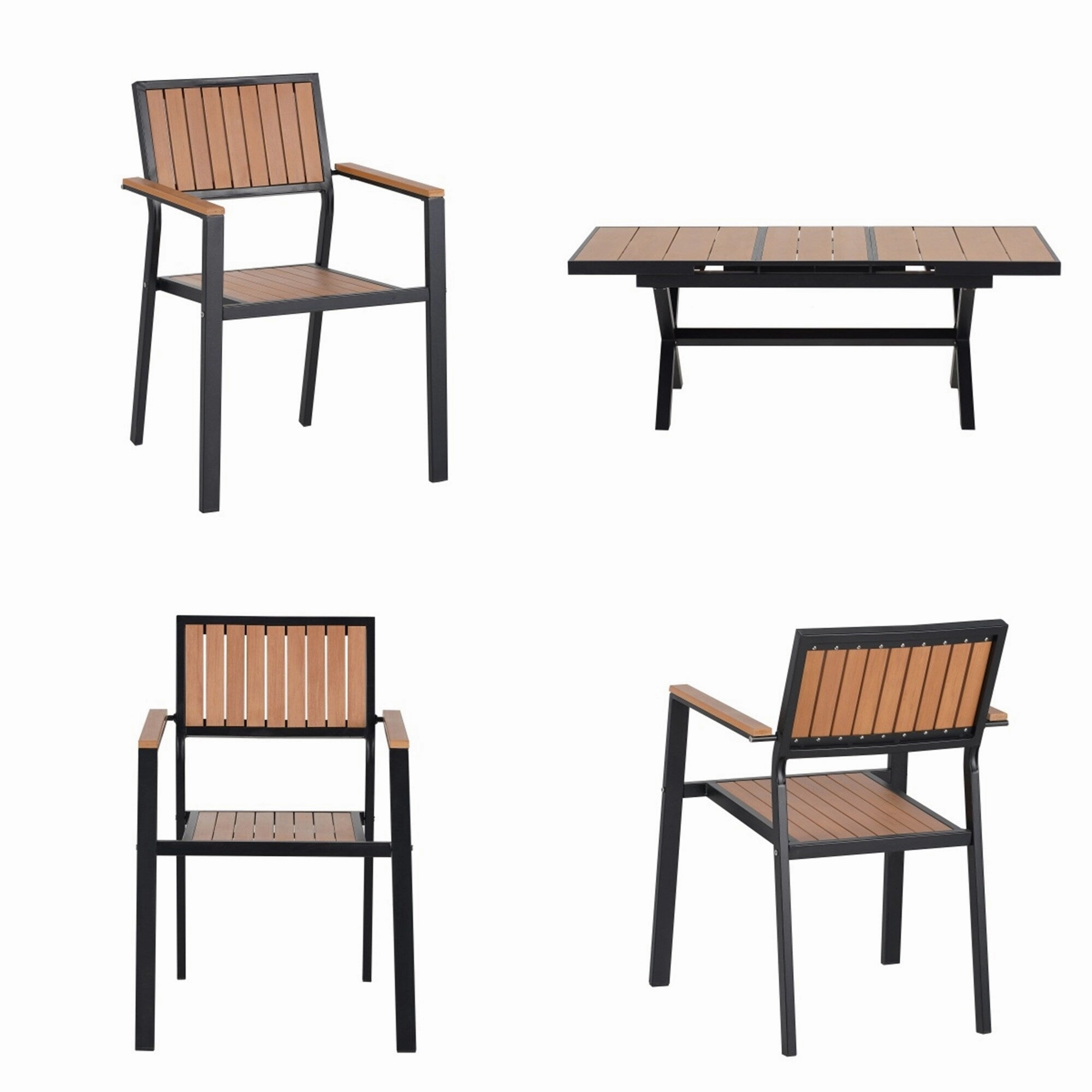 Outdoor Plastic Wood Chairs Set with Six Chairs and a Table (Set of 7)