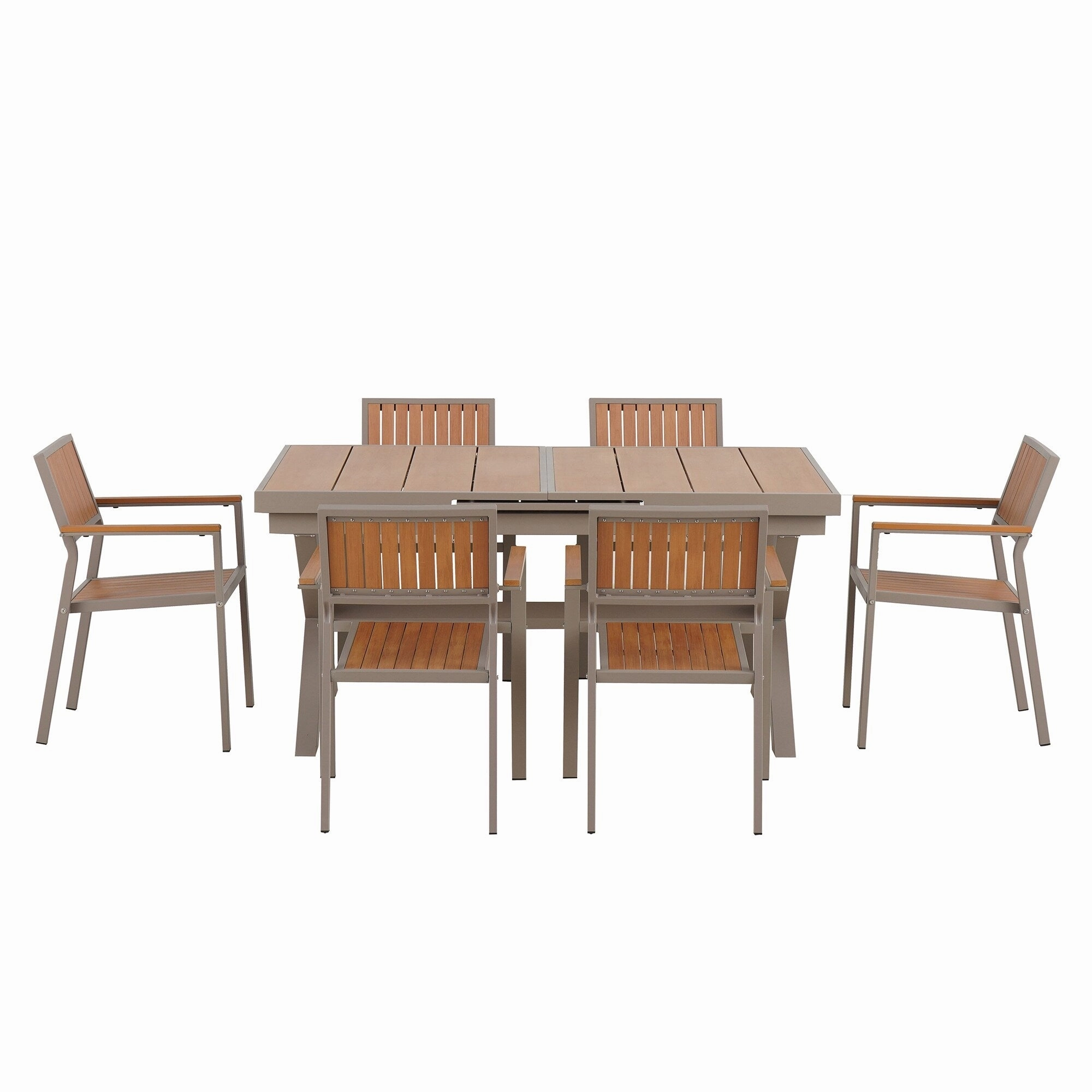 Outdoor Plastic Wood Chairs Set with Six Chairs and a Table (Set of 7)
