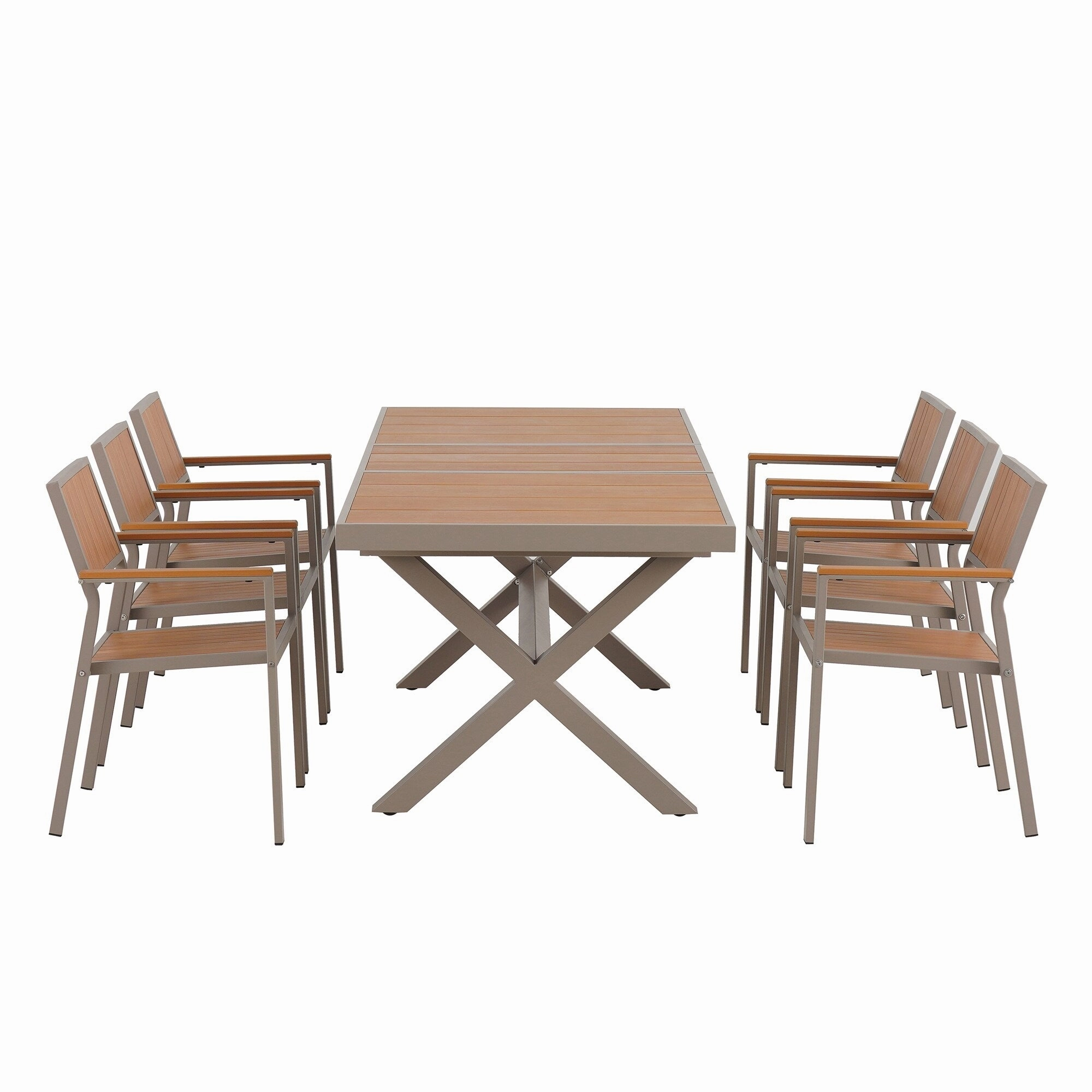 Outdoor Plastic Wood Chairs Set with Six Chairs and a Table (Set of 7)