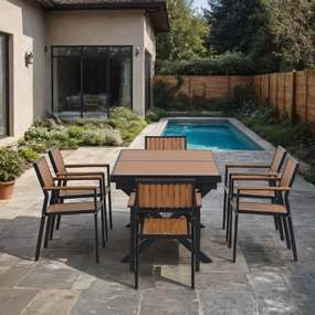Outdoor Plastic Wood Chairs Set with Six Chairs and a Table (Set of 7)