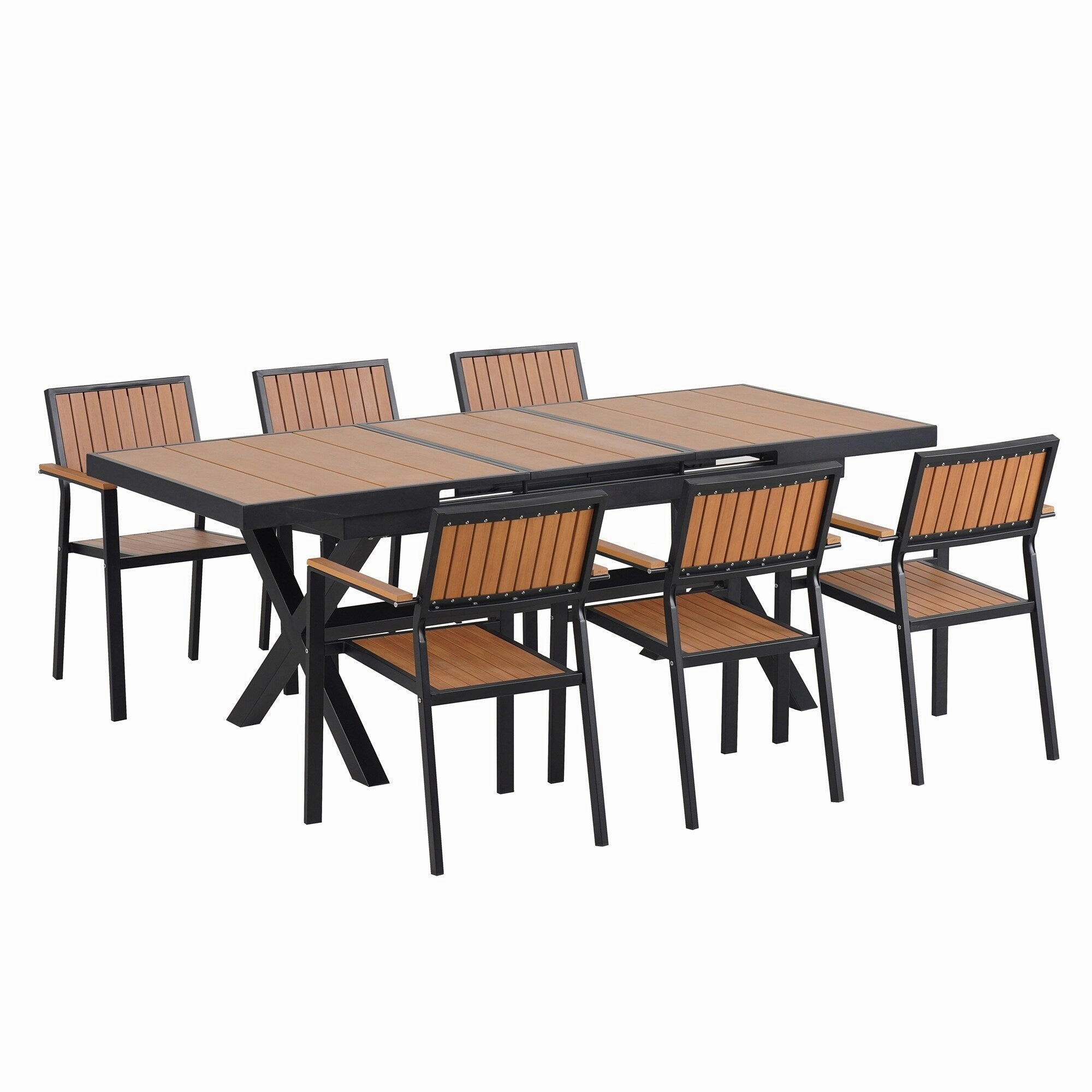 Outdoor Plastic Wood Chairs Set with Six Chairs and a Table (Set of 7)