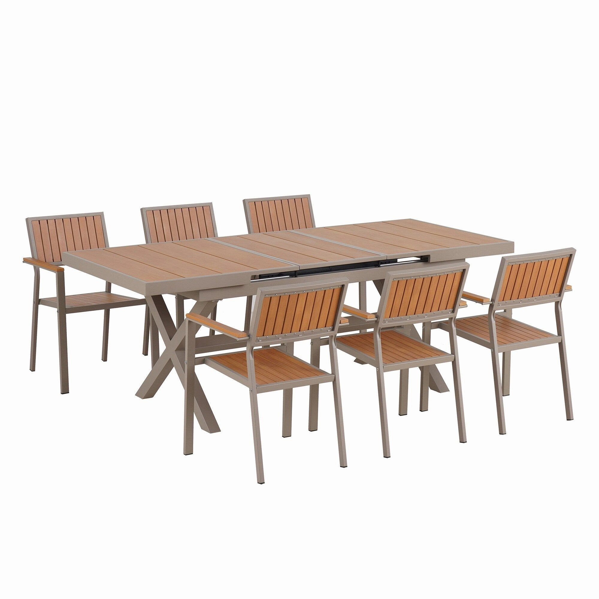 Outdoor Plastic Wood Chairs Set with Six Chairs and a Table (Set of 7)