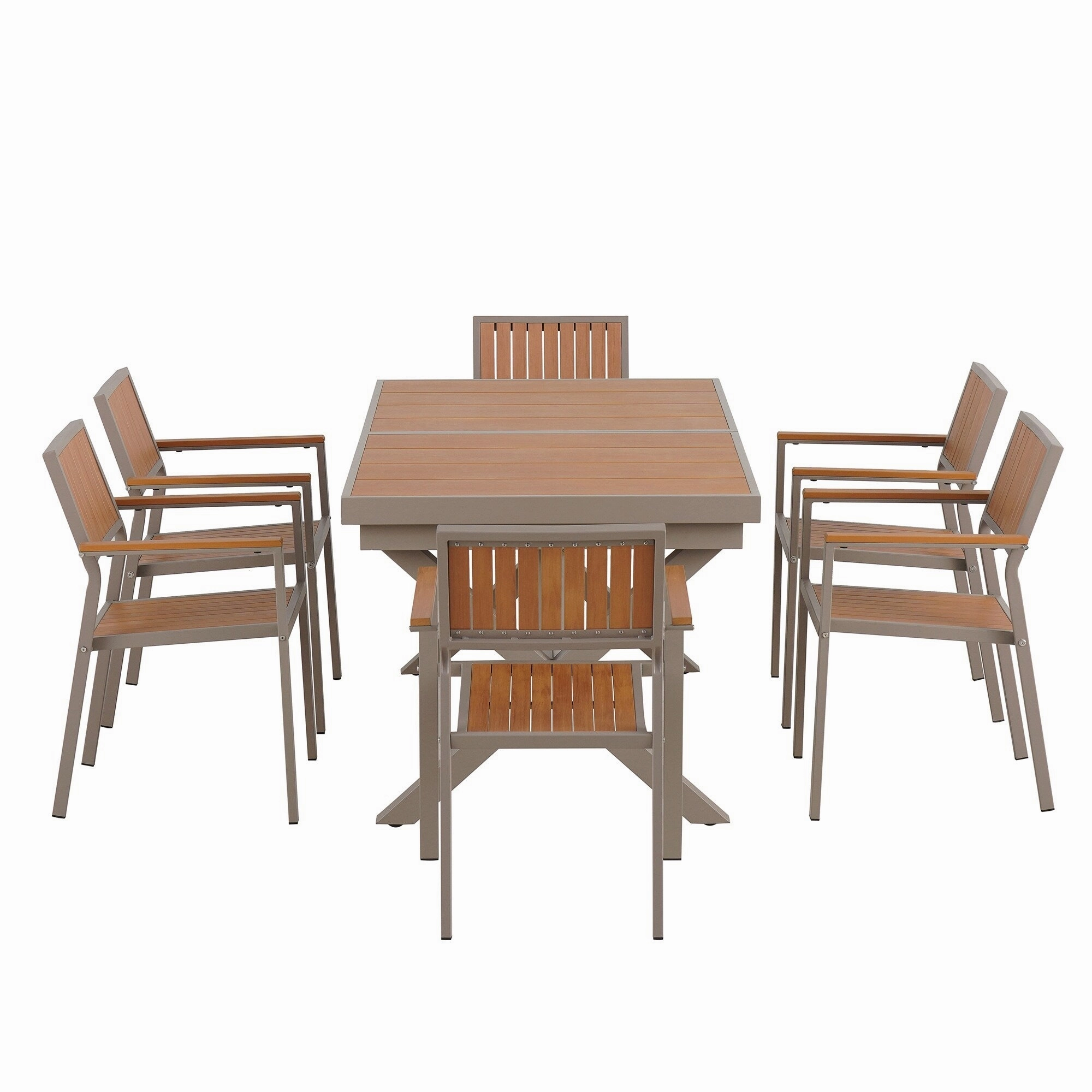 Outdoor Plastic Wood Chairs Set with Six Chairs and a Table (Set of 7)