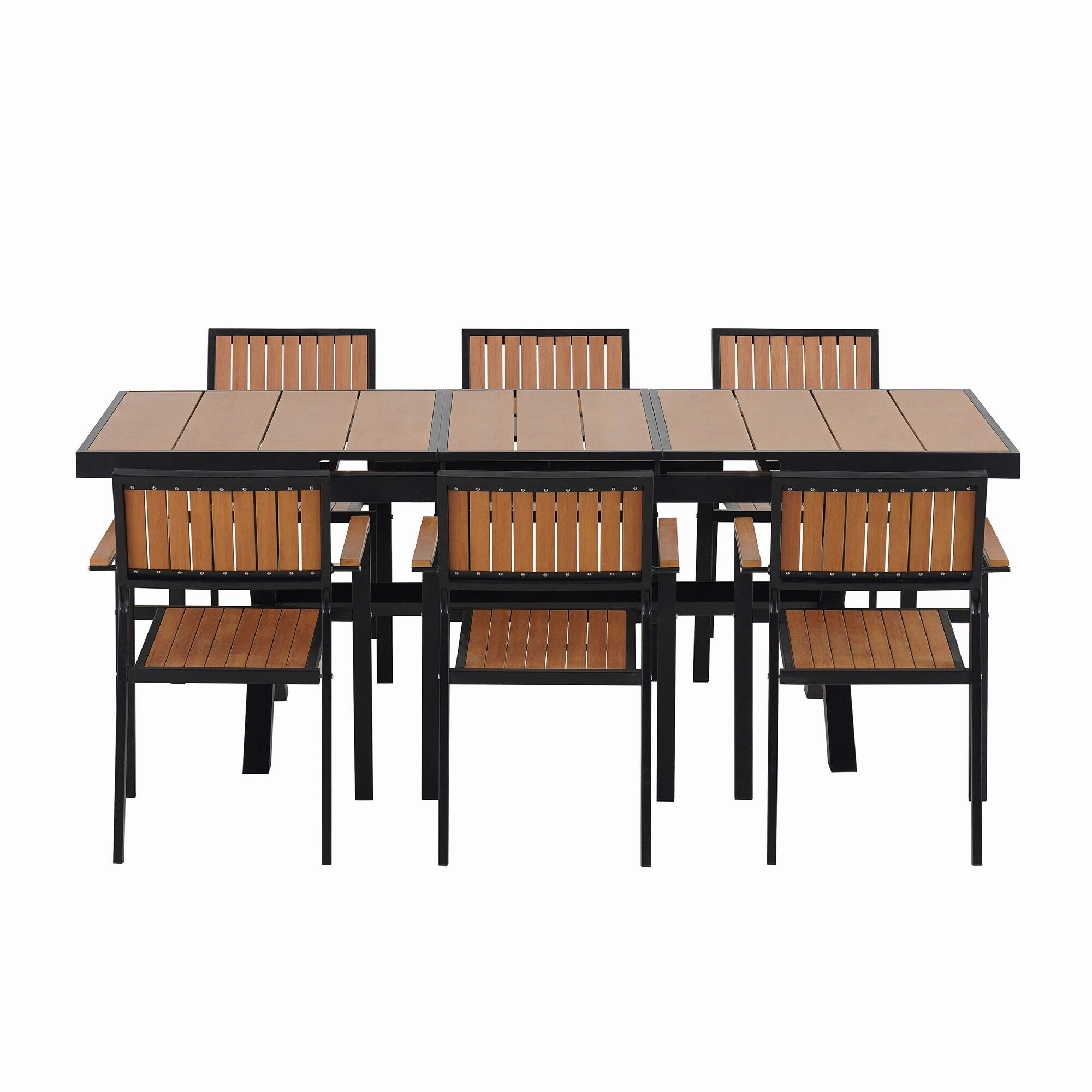 Outdoor Plastic Wood Chairs Set with Six Chairs and a Table (Set of 7)
