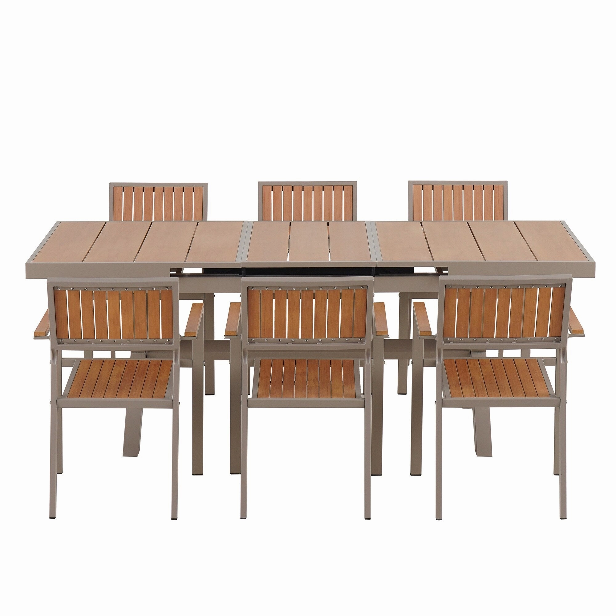 Outdoor Plastic Wood Chairs Set with Six Chairs and a Table (Set of 7)