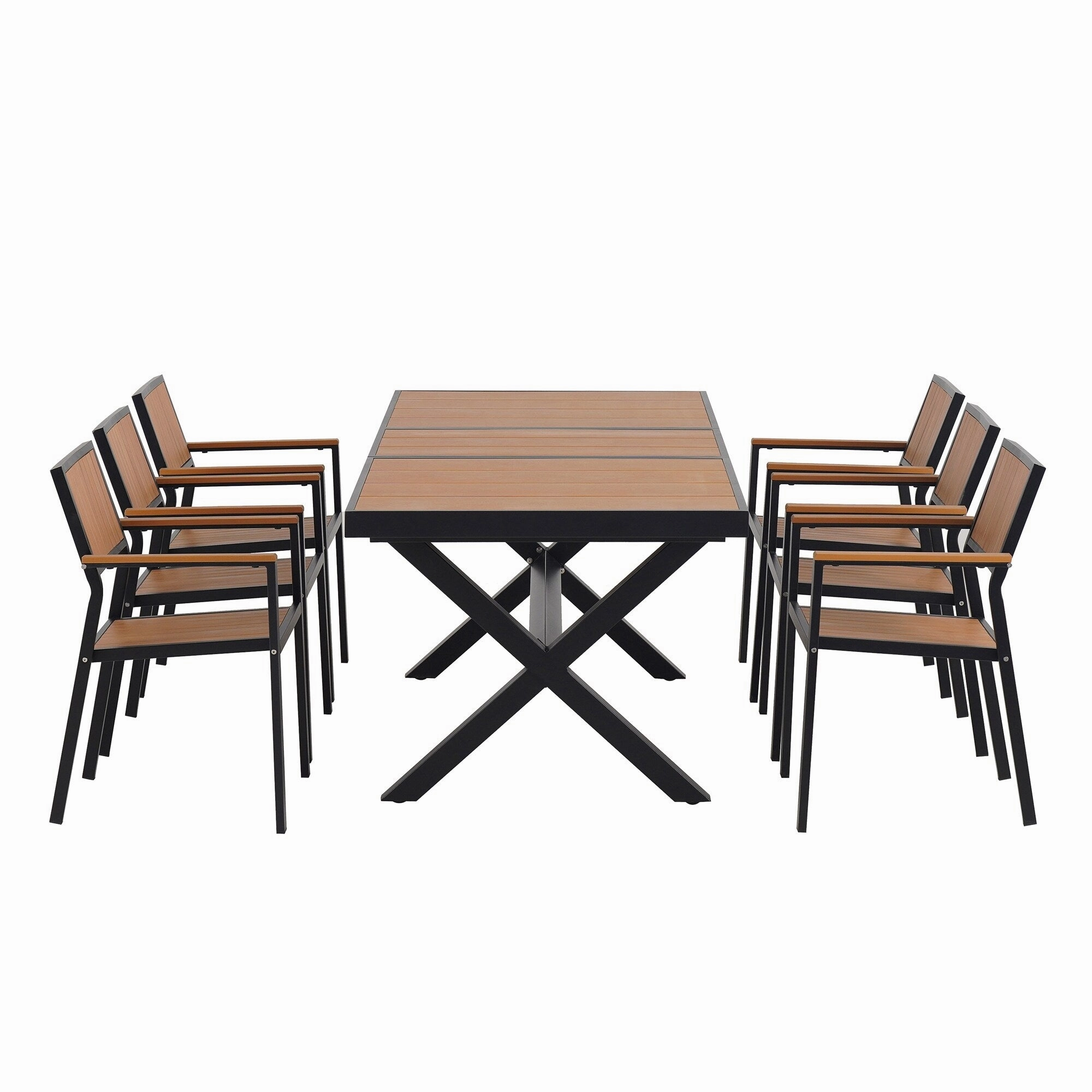 Outdoor Plastic Wood Chairs Set with Six Chairs and a Table (Set of 7)