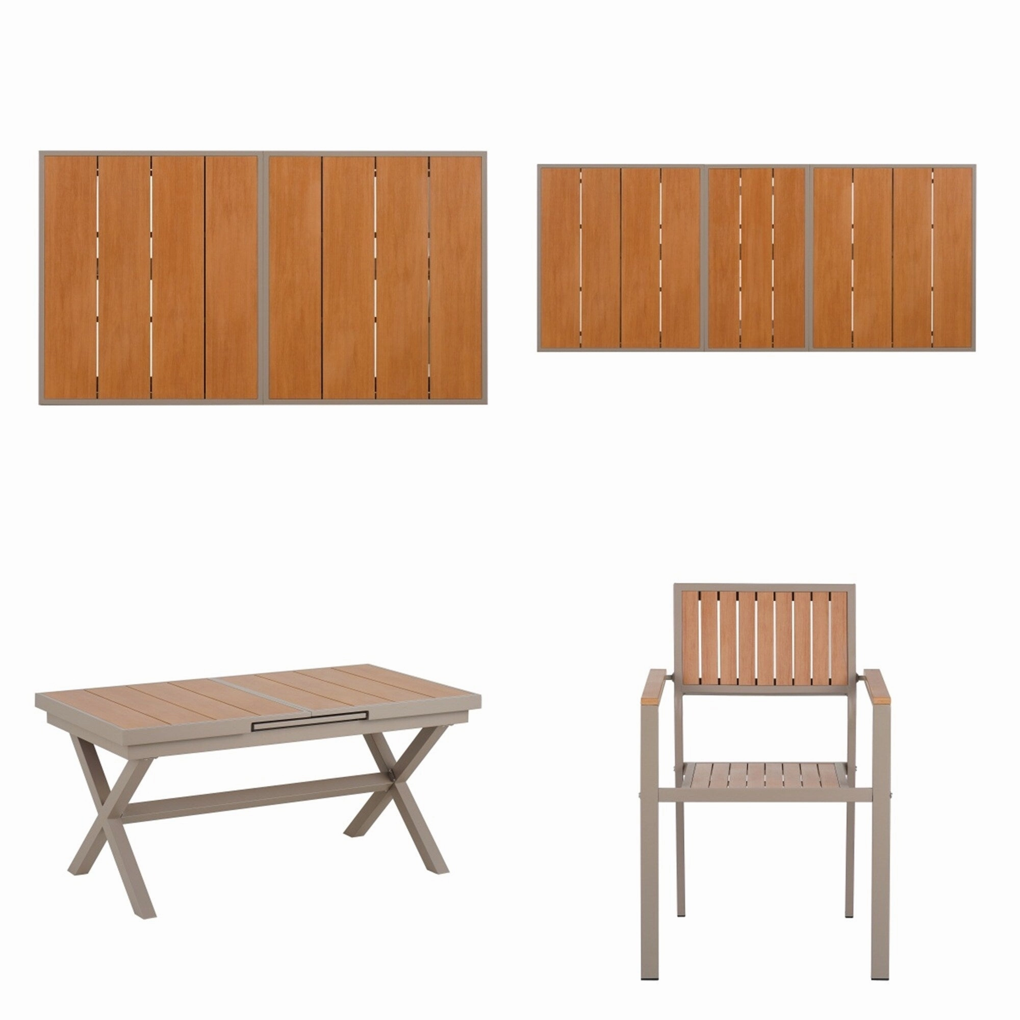 Outdoor Plastic Wood Chairs Set with Six Chairs and a Table (Set of 7)