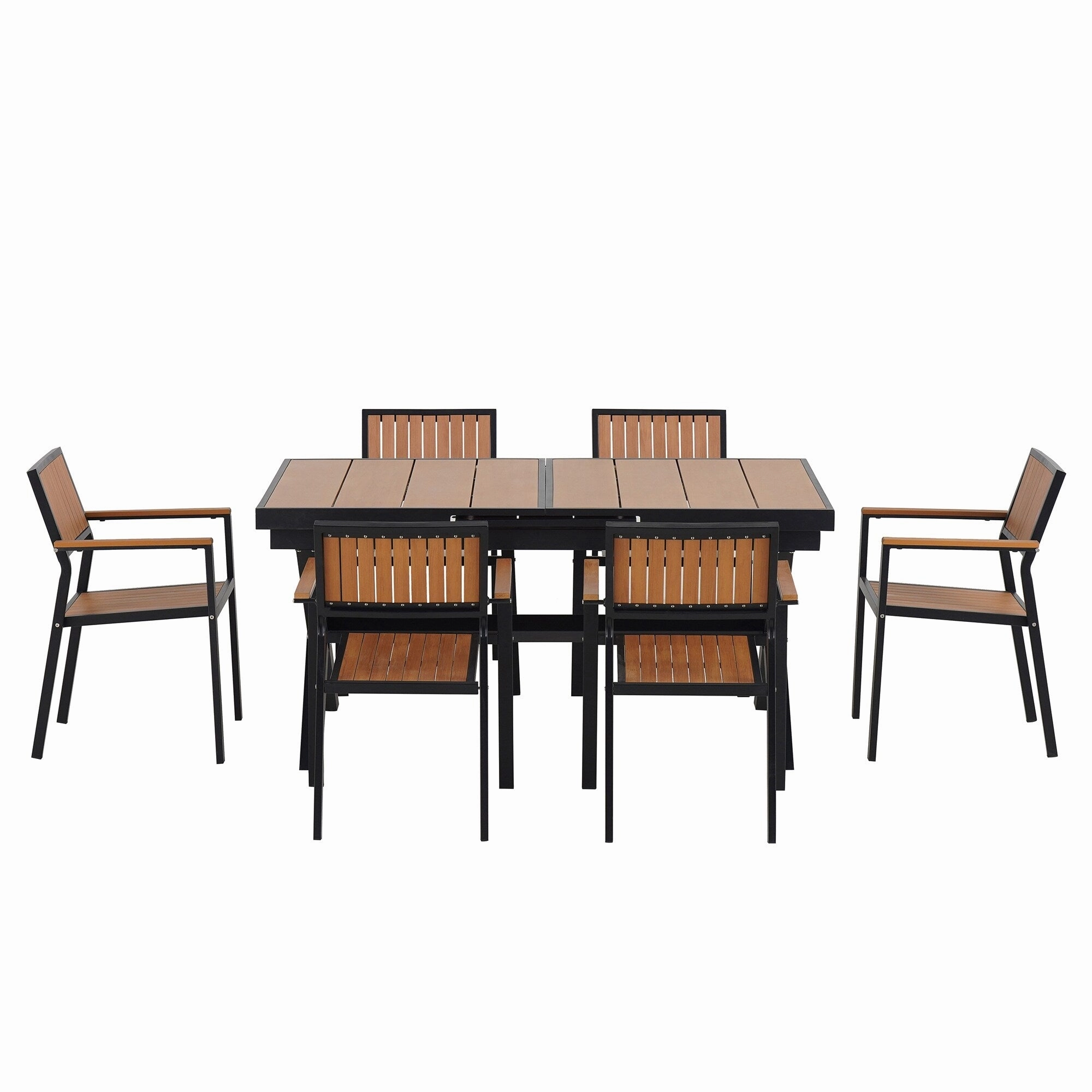 Outdoor Plastic Wood Chairs Set with Six Chairs and a Table (Set of 7)