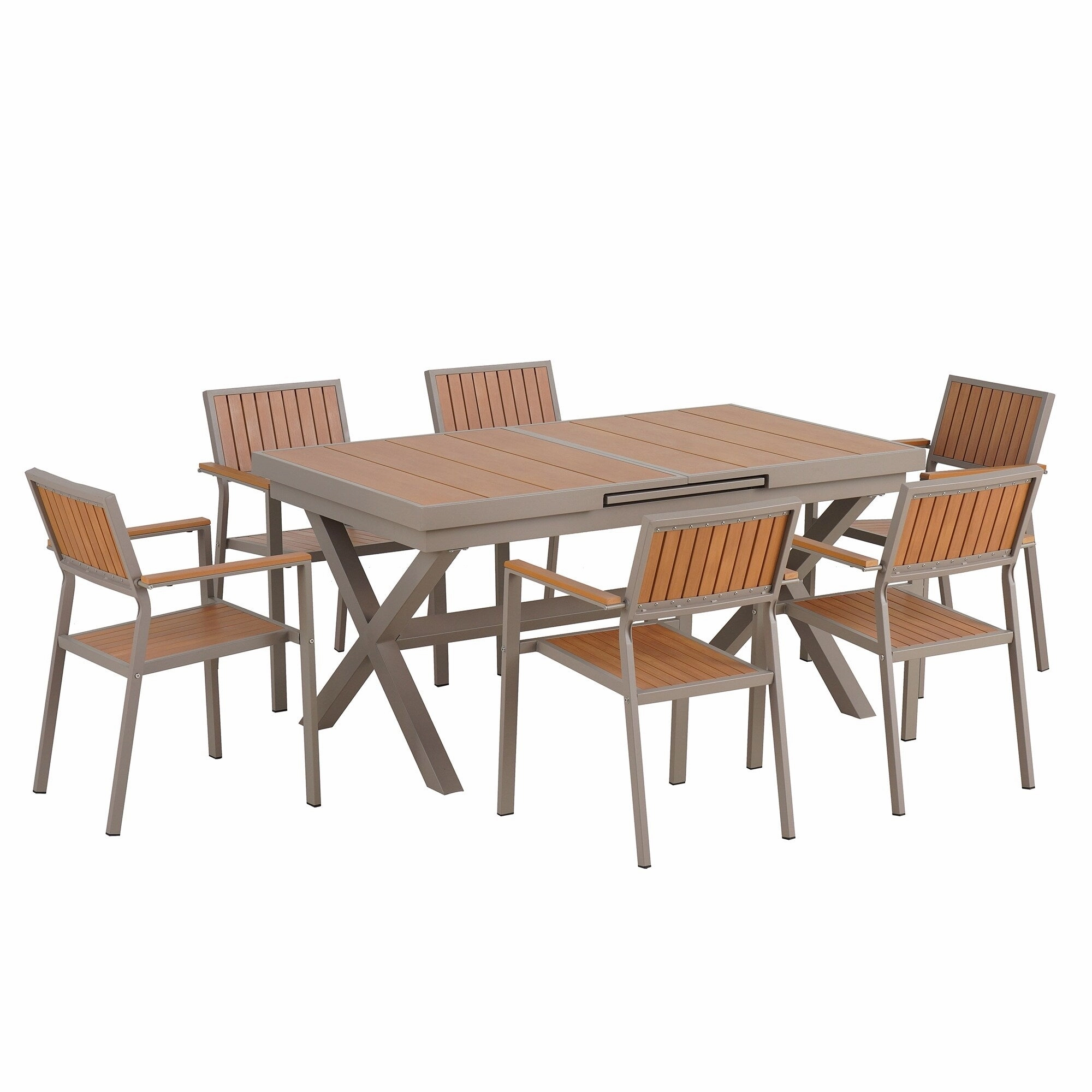 Outdoor Plastic Wood Chairs Set with Six Chairs and a Table (Set of 7)