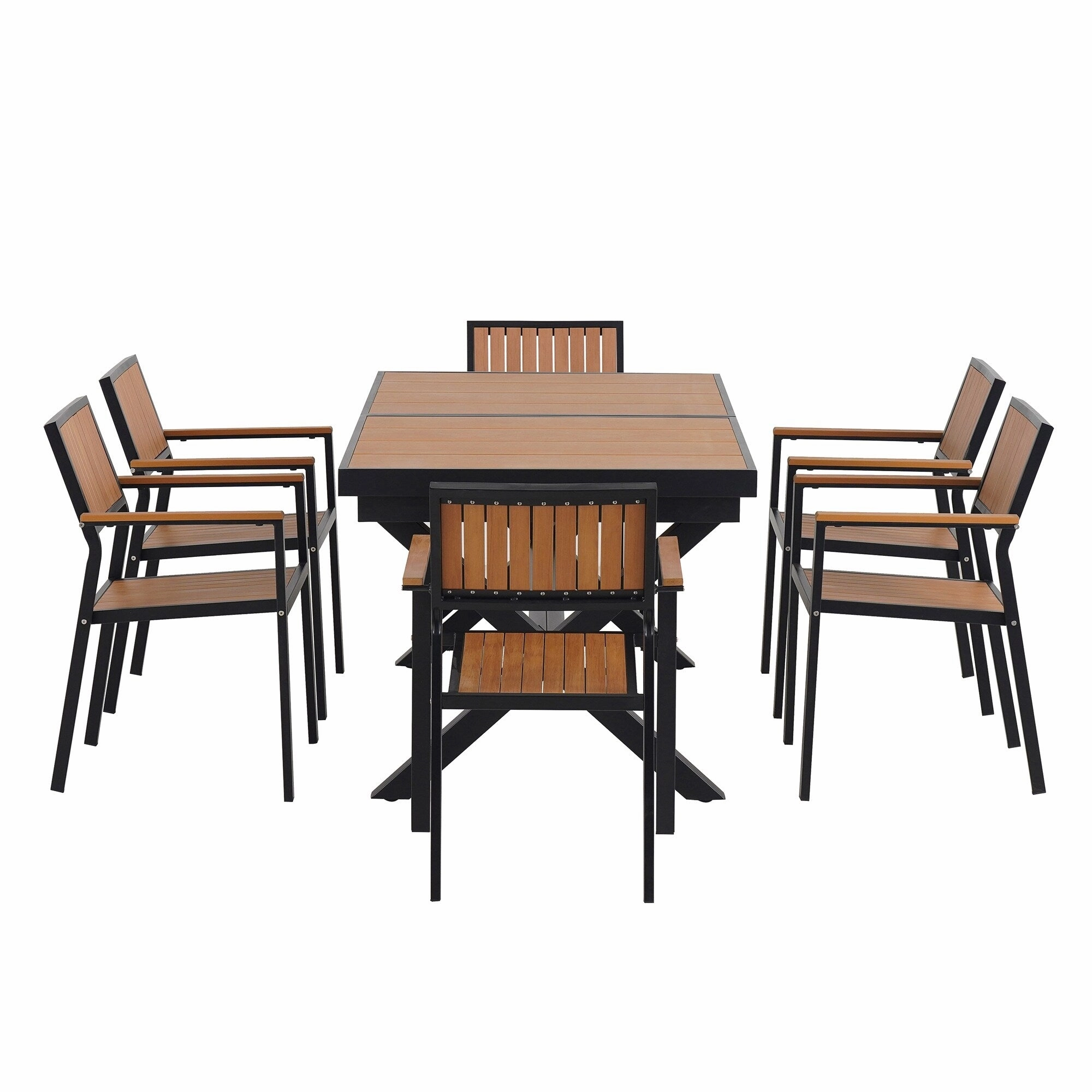 Outdoor Plastic Wood Chairs Set with Six Chairs and a Table (Set of 7)
