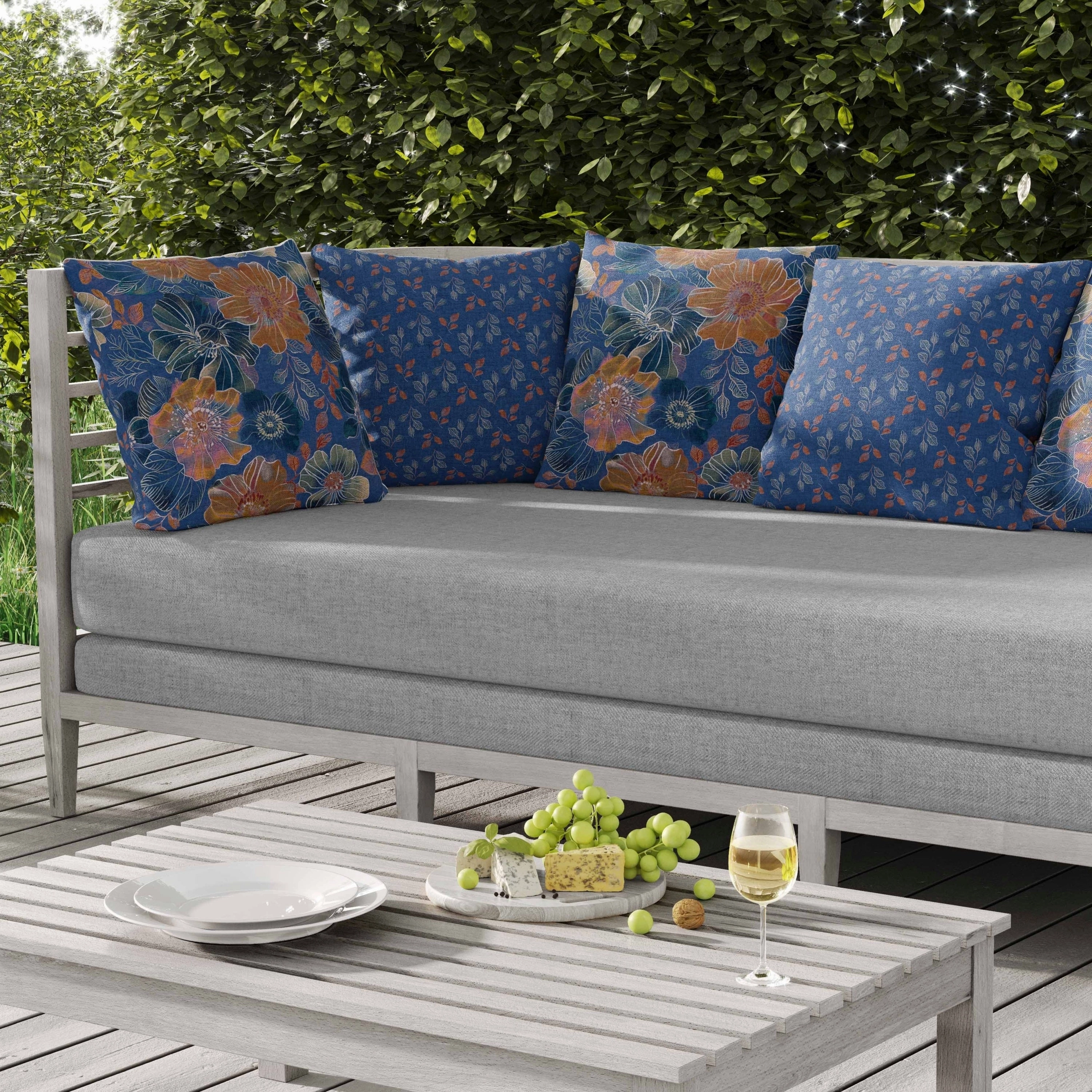 Painted Petalscape Indoor/Outdoor Reversible Throw Pillow Blue and Rust