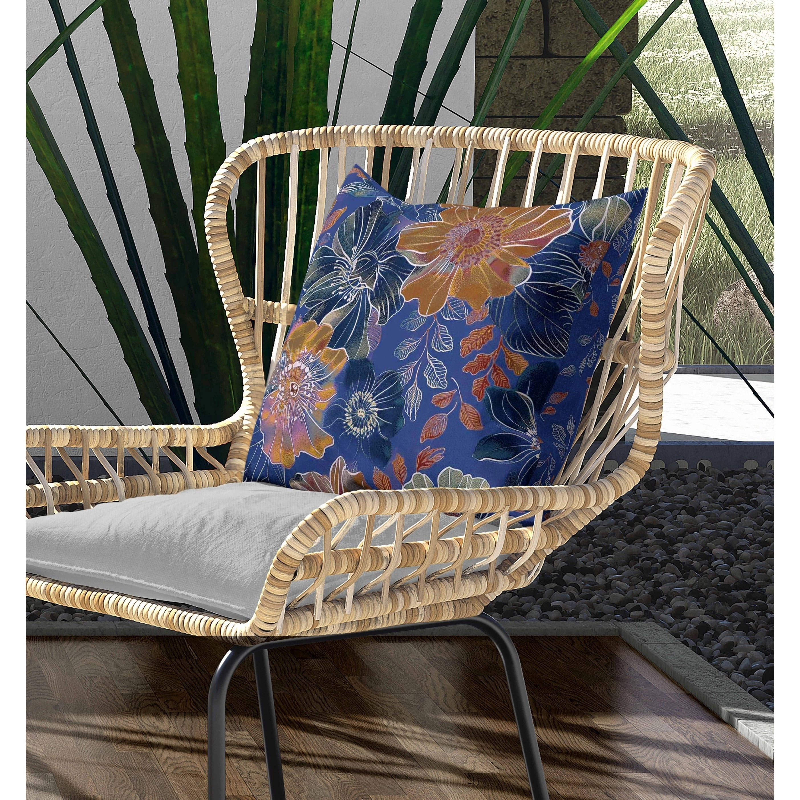 Painted Petalscape Indoor/Outdoor Reversible Throw Pillow Blue and Rust