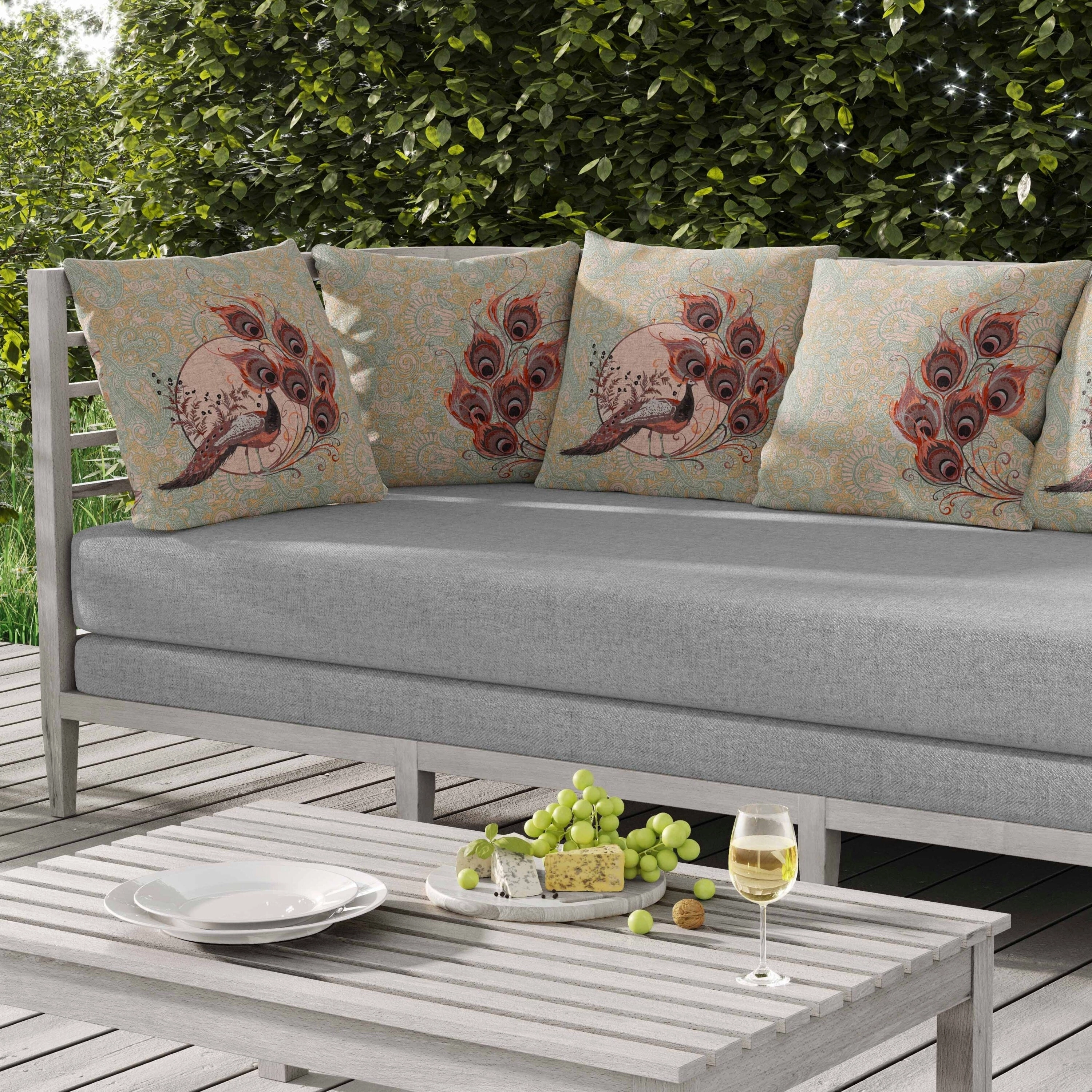 Paisley Peacock Dreams Indoor/Outdoor Reversible Throw Pillow Cambridge and Blue