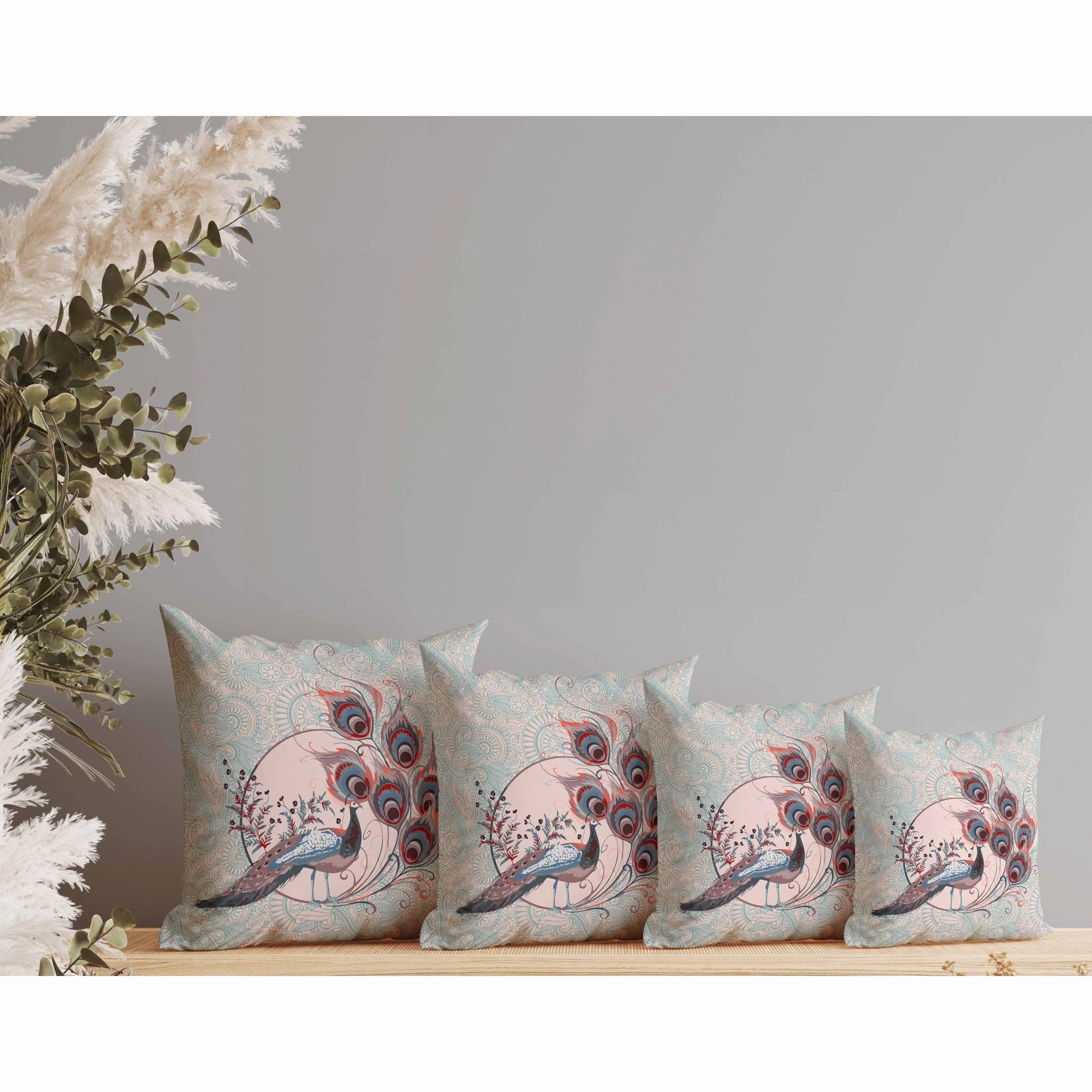 Paisley Peacock Dreams Indoor/Outdoor Reversible Throw Pillow Pink and Opal