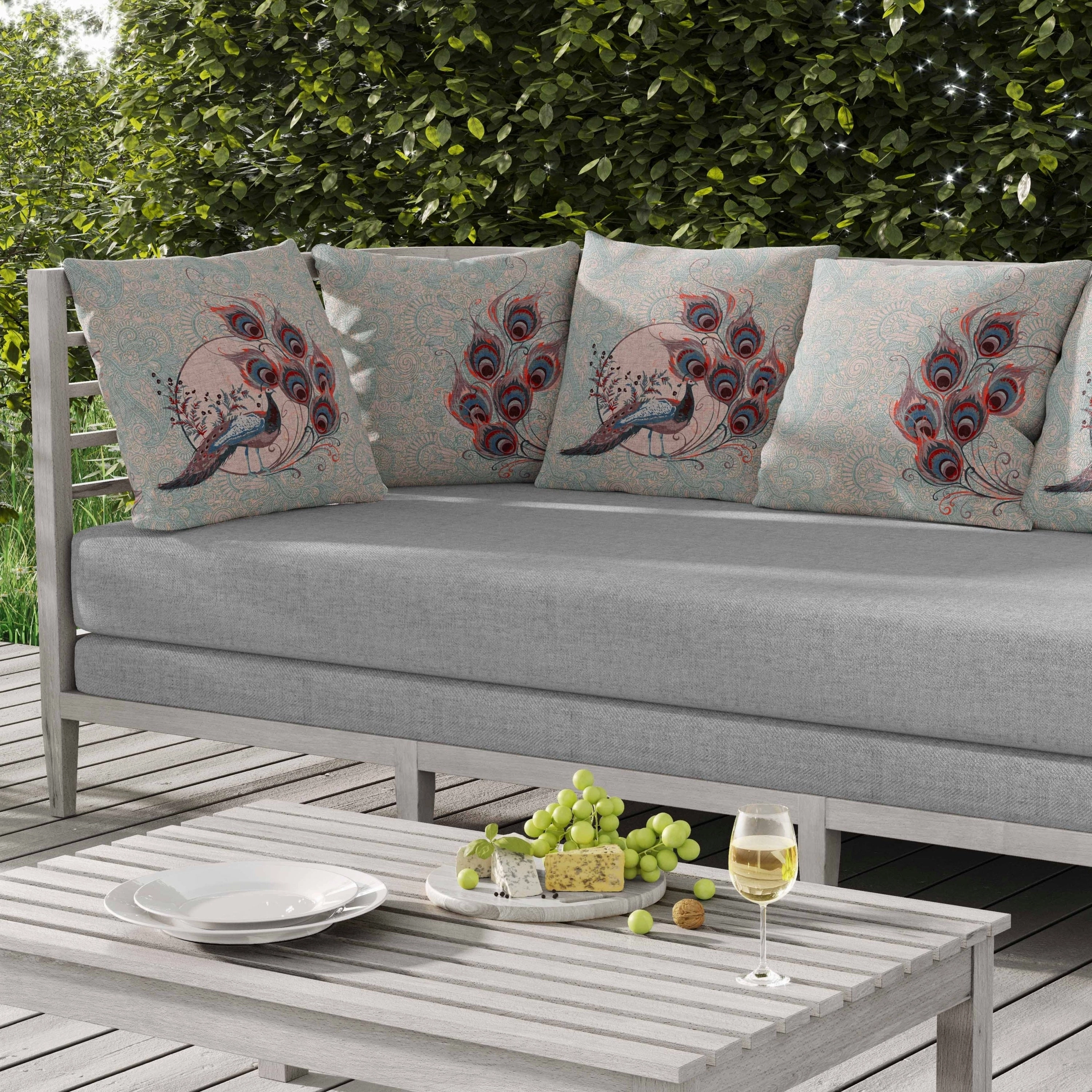 Paisley Peacock Dreams Indoor/Outdoor Reversible Throw Pillow Pink and Opal