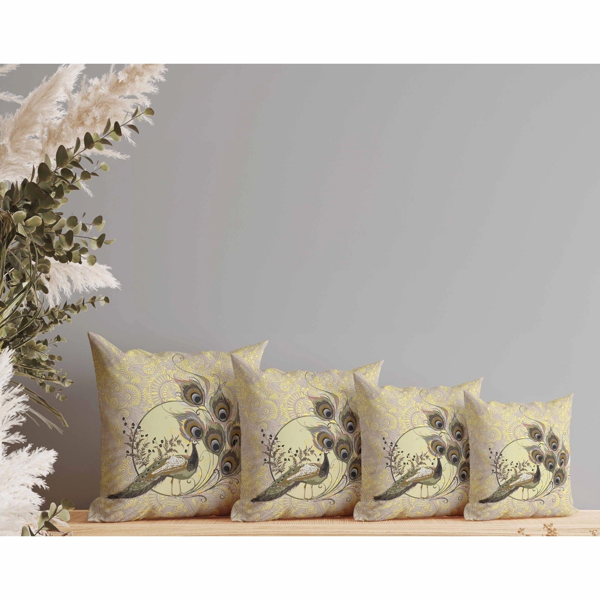 Paisley Peacock Dreams Indoor/Outdoor Reversible Throw Pillow Yellow and Cream