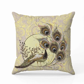 Paisley Peacock Dreams Indoor/Outdoor Reversible Throw Pillow Yellow and Cream