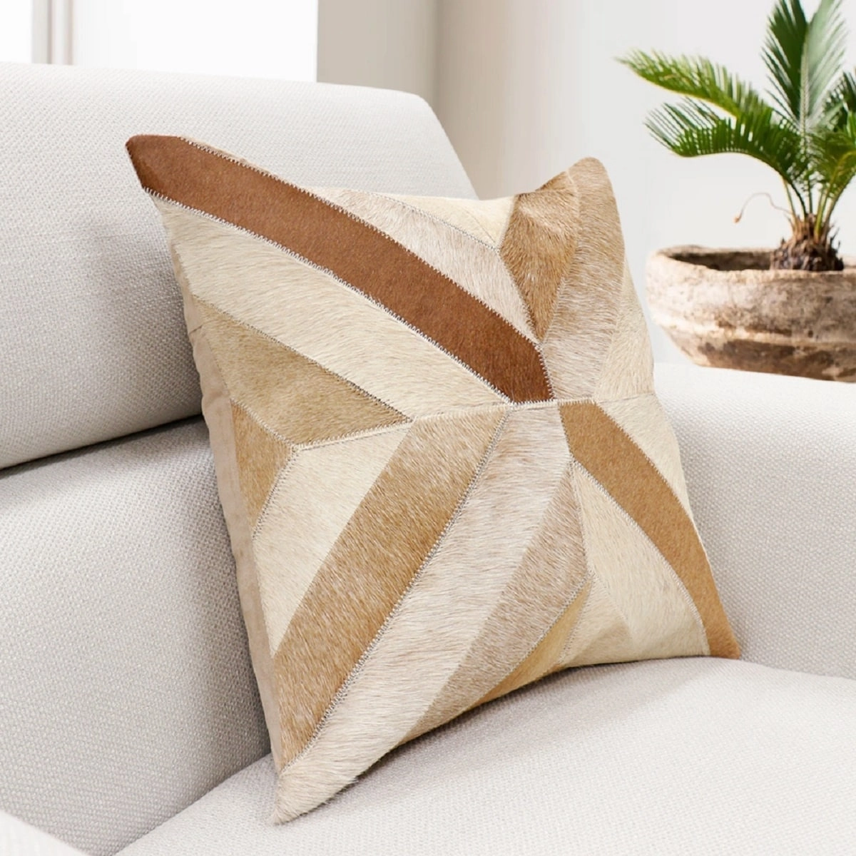 Pasargad Home Safari Chevron L. Brown Cowhide 17 Decorative Pillow