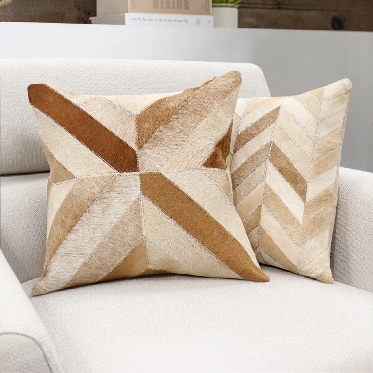 Pasargad Home Safari Chevron L. Brown Cowhide 17 Decorative Pillow