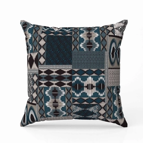 Patched Perfection Indoor/Outdoor Reversible Throw Pillow Beige and Charcoal