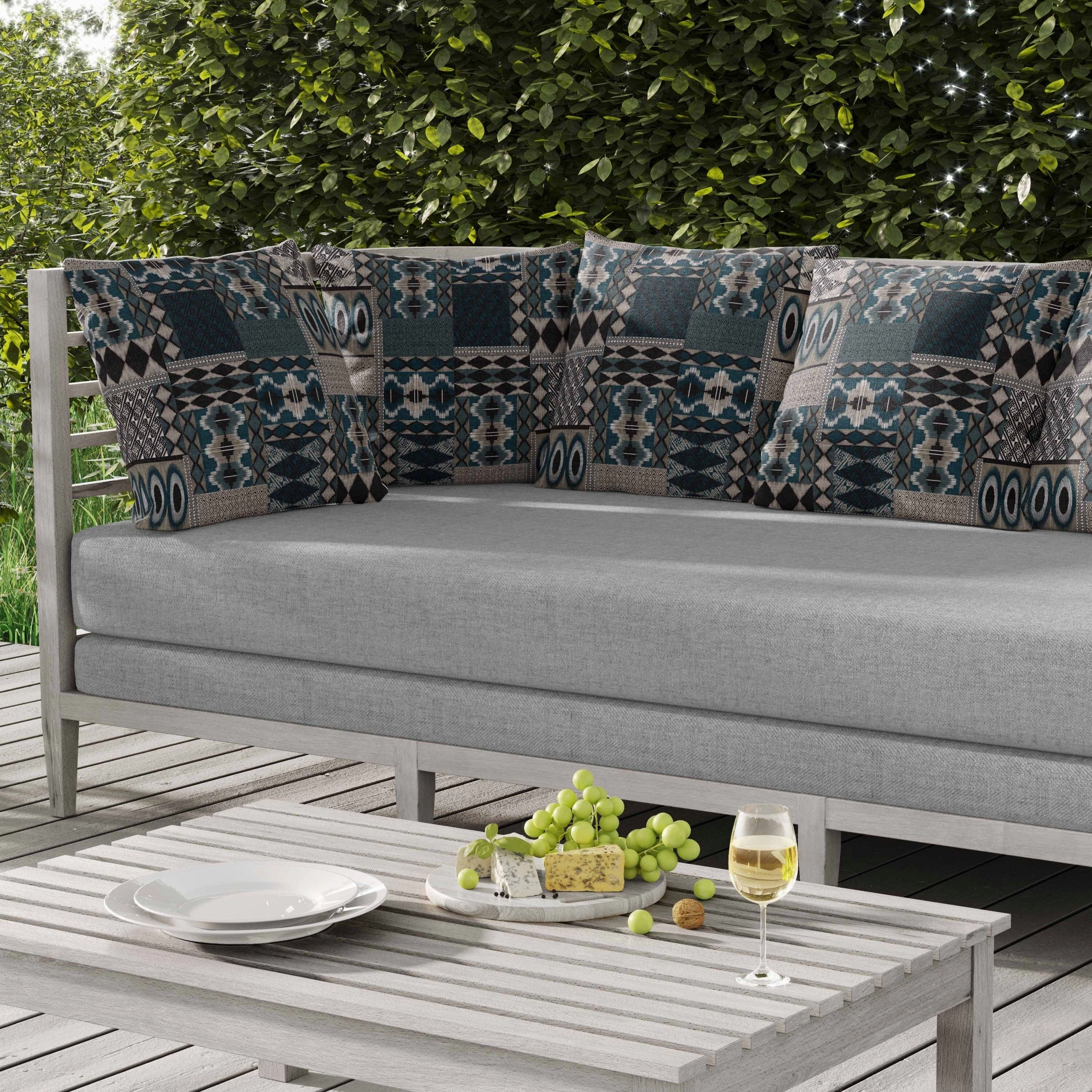 Patched Perfection Indoor/Outdoor Reversible Throw Pillow Beige and Charcoal